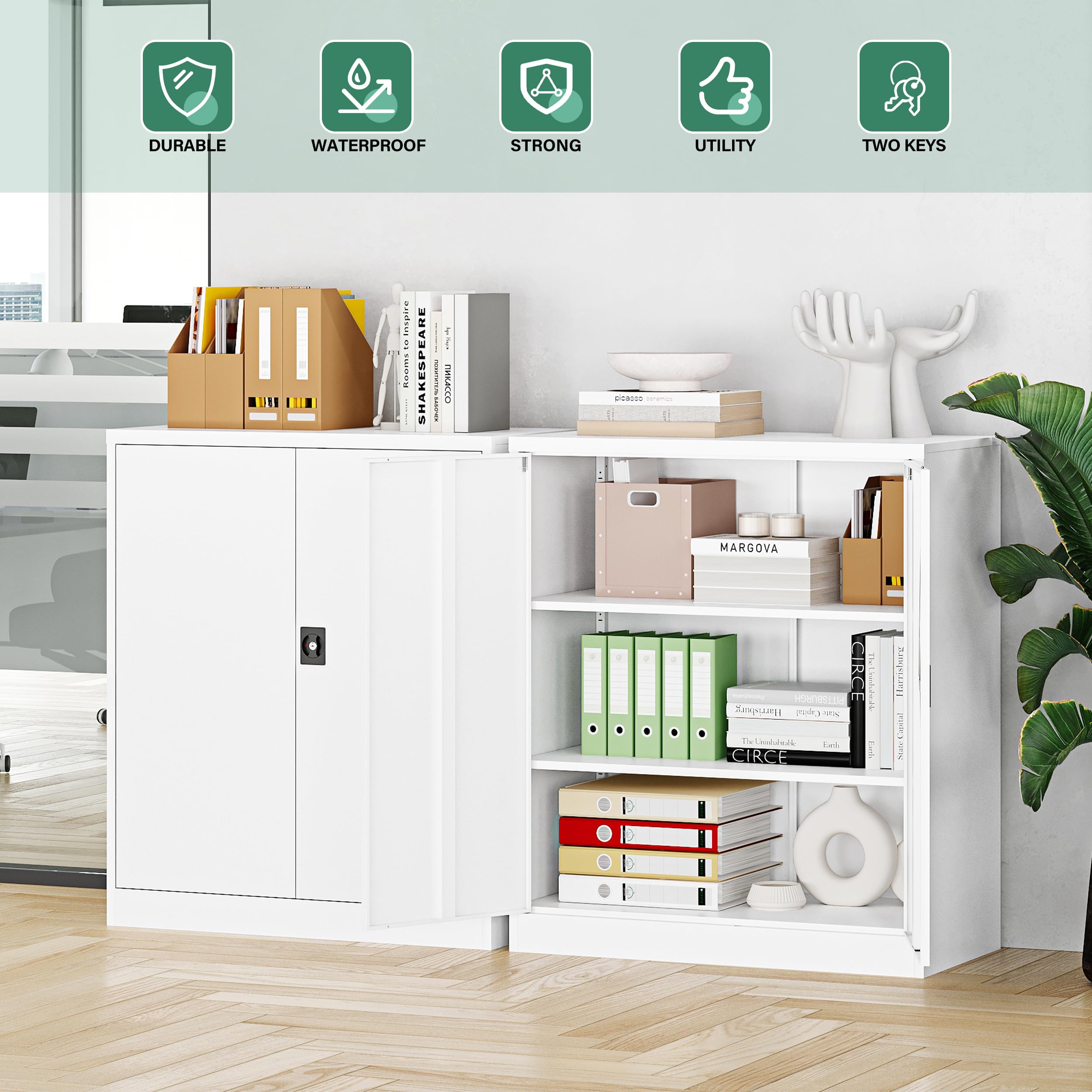Metal Garage Storage Cabinets with Lock Door and Adjustable Shelves, Steel Tool Cabinets for Home,Office,Warehouse Organisieren