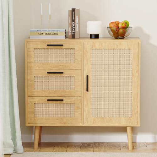 Storage Cabinet with Doors, White Accent Cabinet, Modern Free Standing Cabinet, Sideboard with Metal Base for Bedroom, Living Room, Kitchen and Office