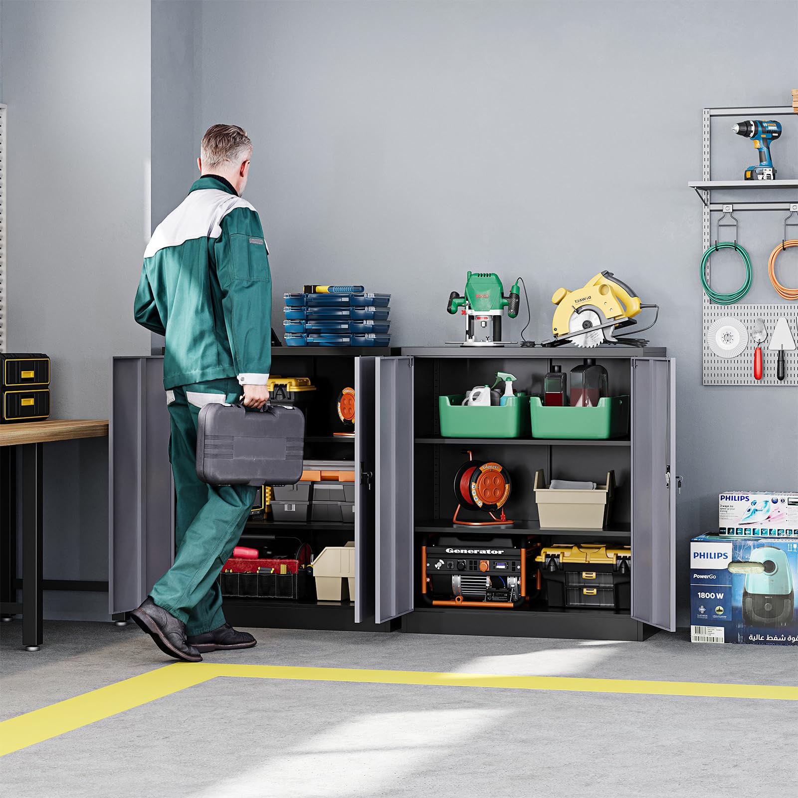 Metal Garage Storage Cabinets with Lock Door and Adjustable Shelves, Steel Tool Cabinets for Home,Office,Warehouse Organisieren