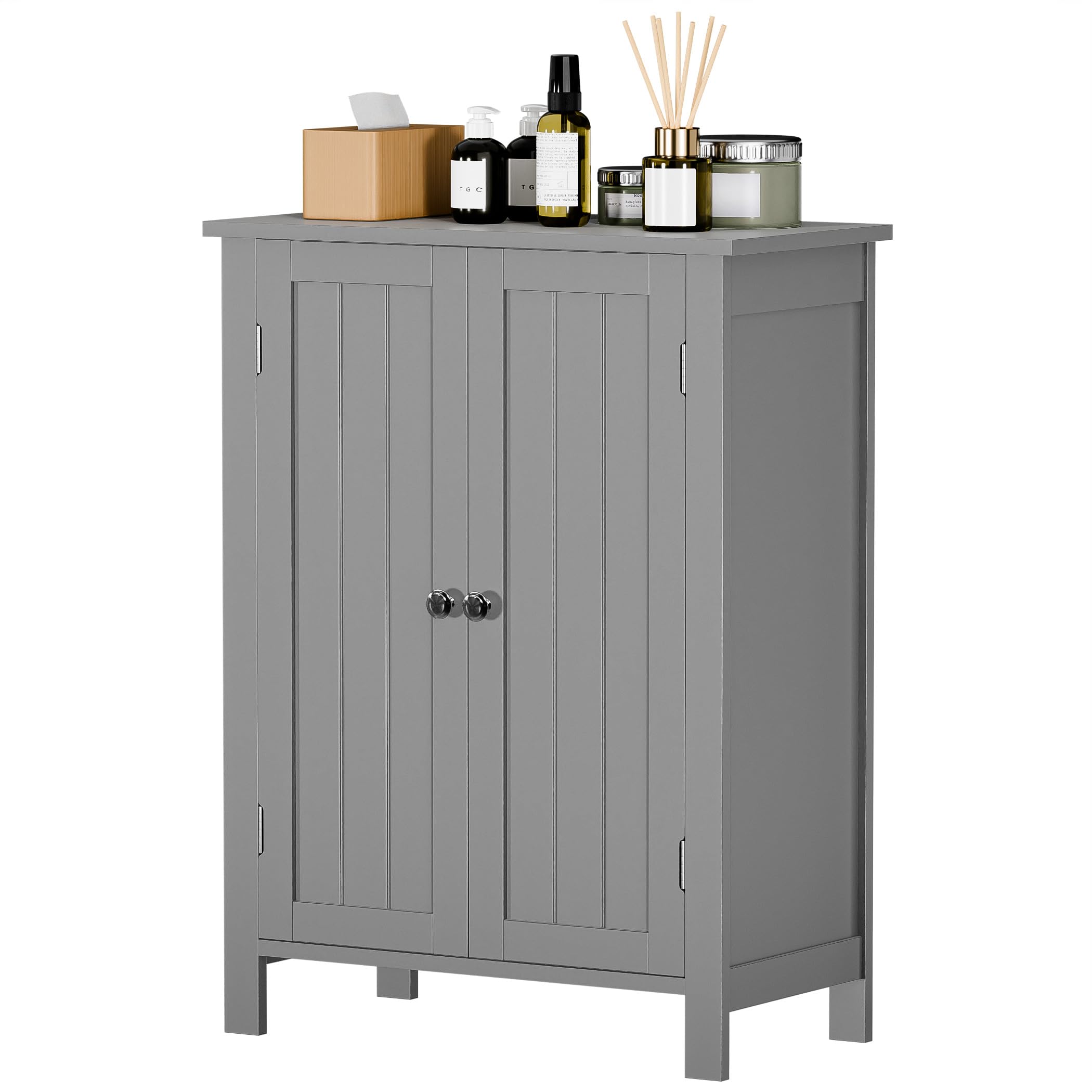 Modern Bathroom Floor Storage Cabinet with Adjustable Shelf and Double Door Rust Proof, Living Room Modern Home Furniture Storage Organizer Cabinet