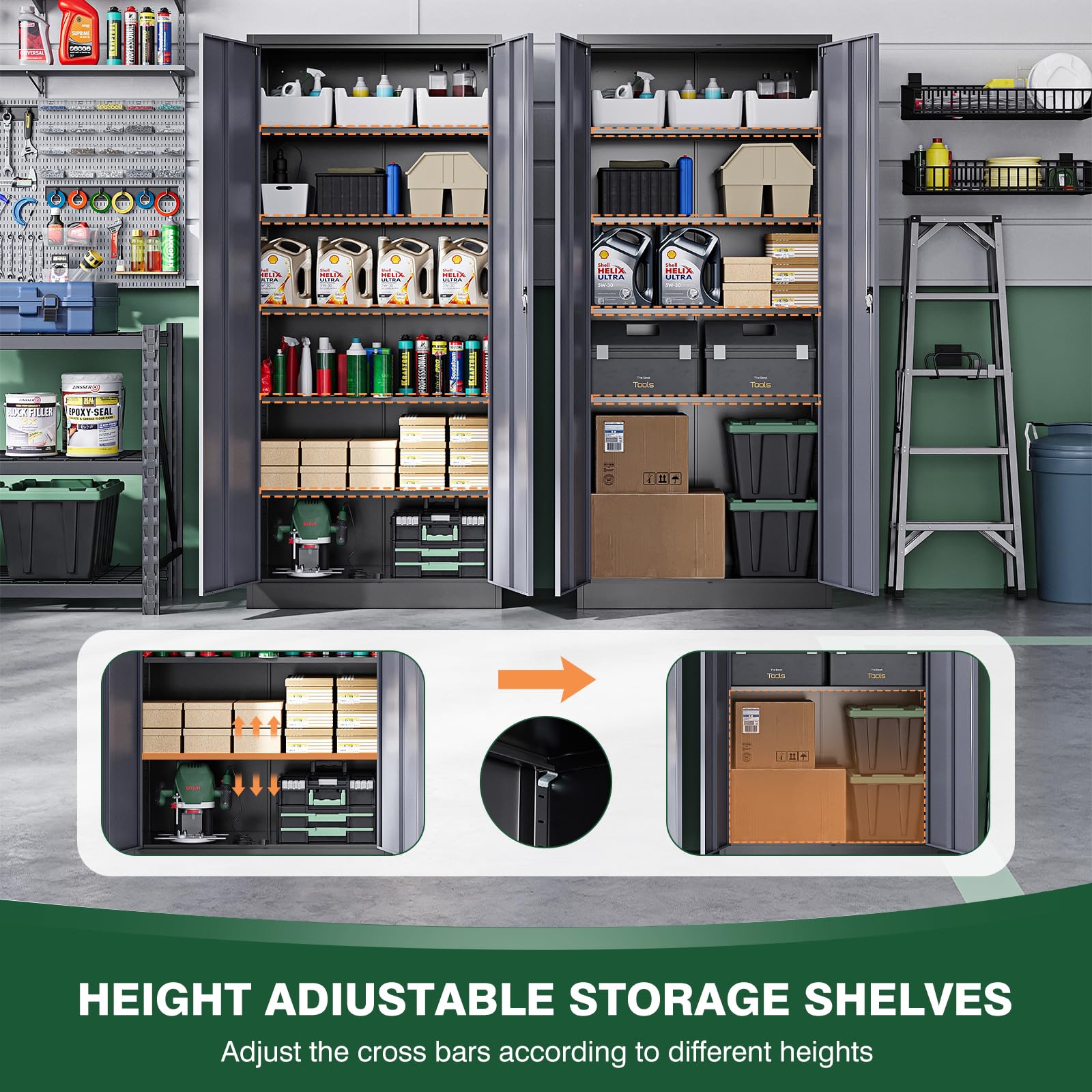 Metal Garage Storage Cabinets with Lock Door and Adjustable Shelves, Steel Tool Cabinets for Home,Office,Warehouse Organisieren