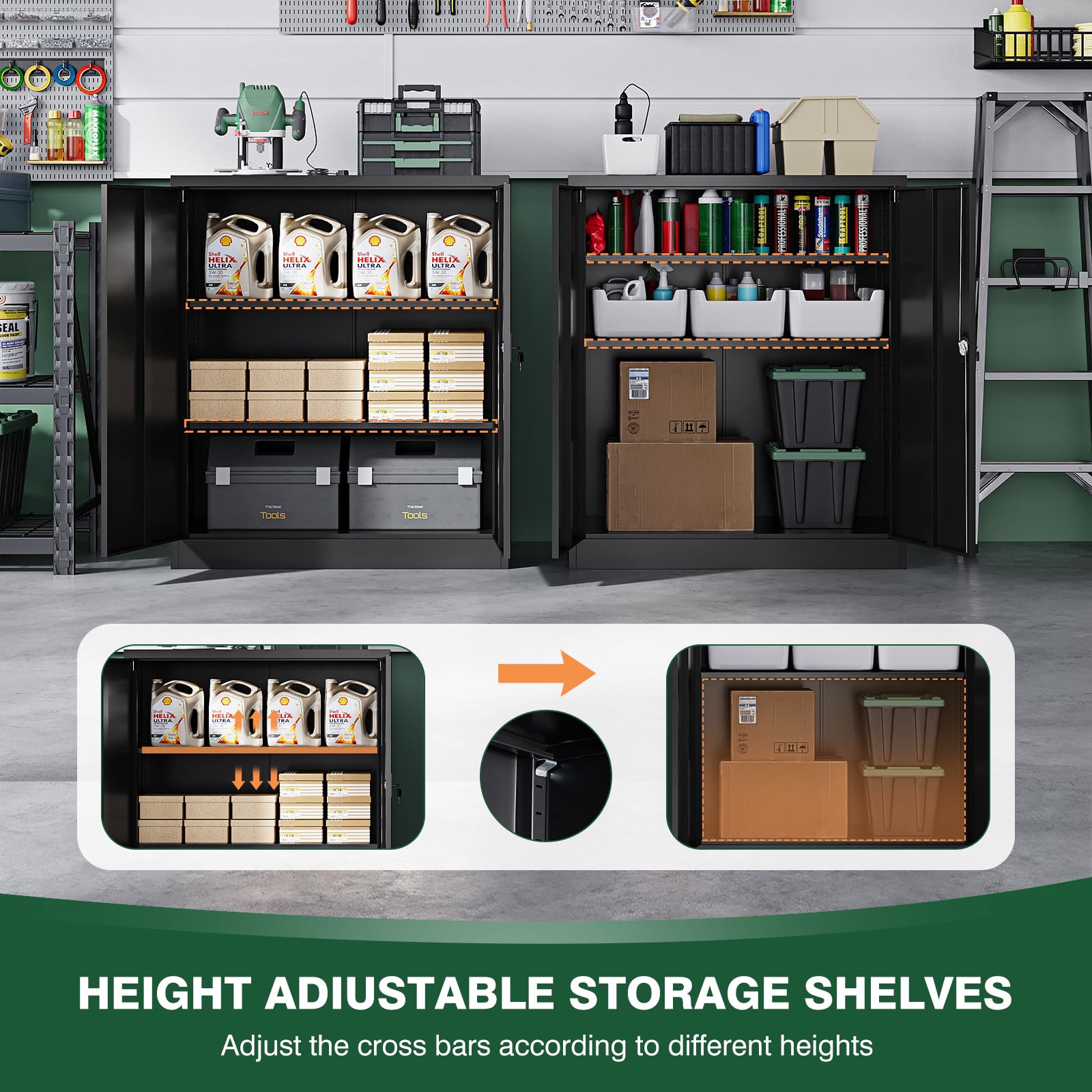 Metal Garage Storage Cabinets with Lock Door and Adjustable Shelves, Steel Tool Cabinets for Home,Office,Warehouse Organisieren