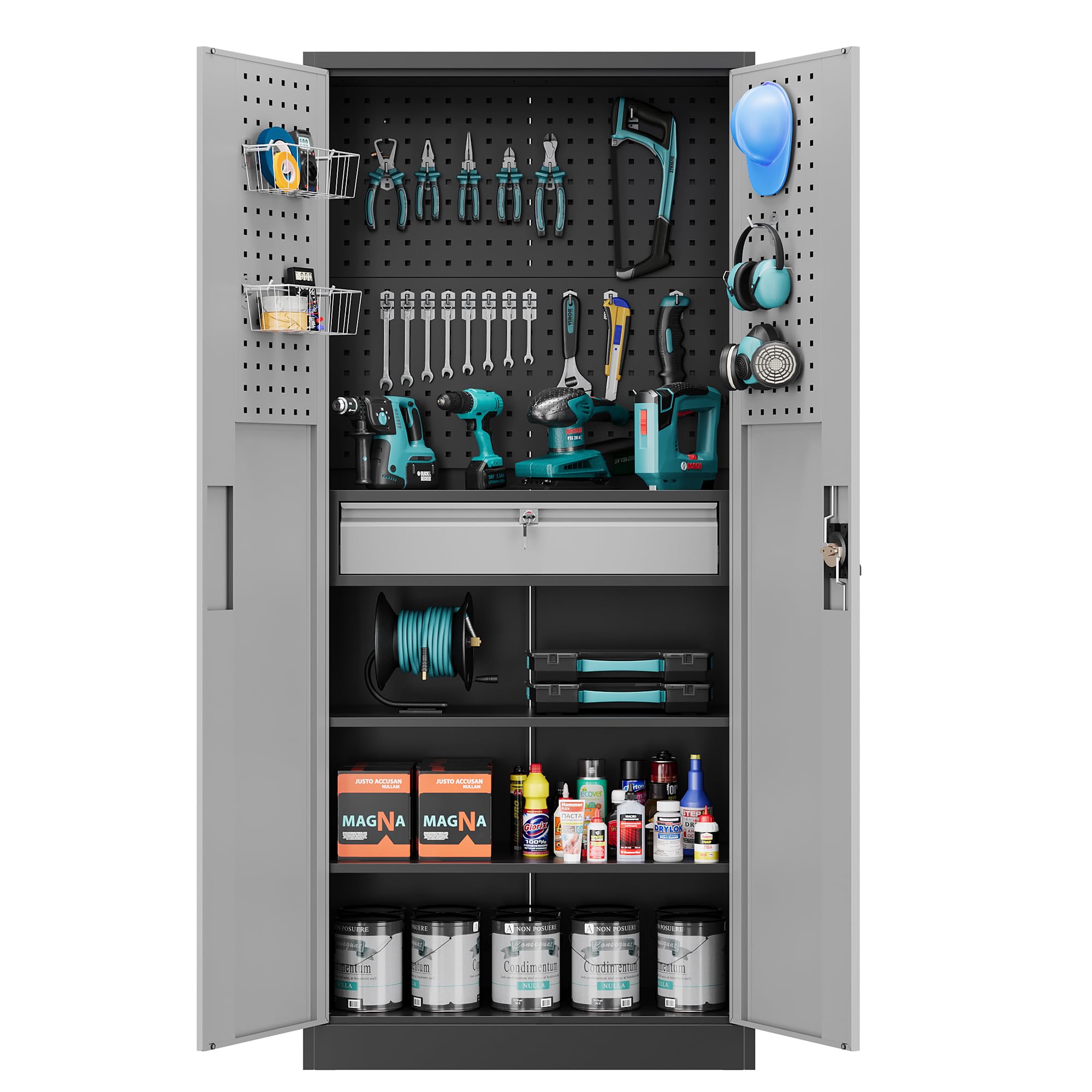 Metal Garage Storage Cabinets with Lock Door and Adjustable Shelves, Steel Tool Cabinets for Home,Office,Warehouse Organisieren