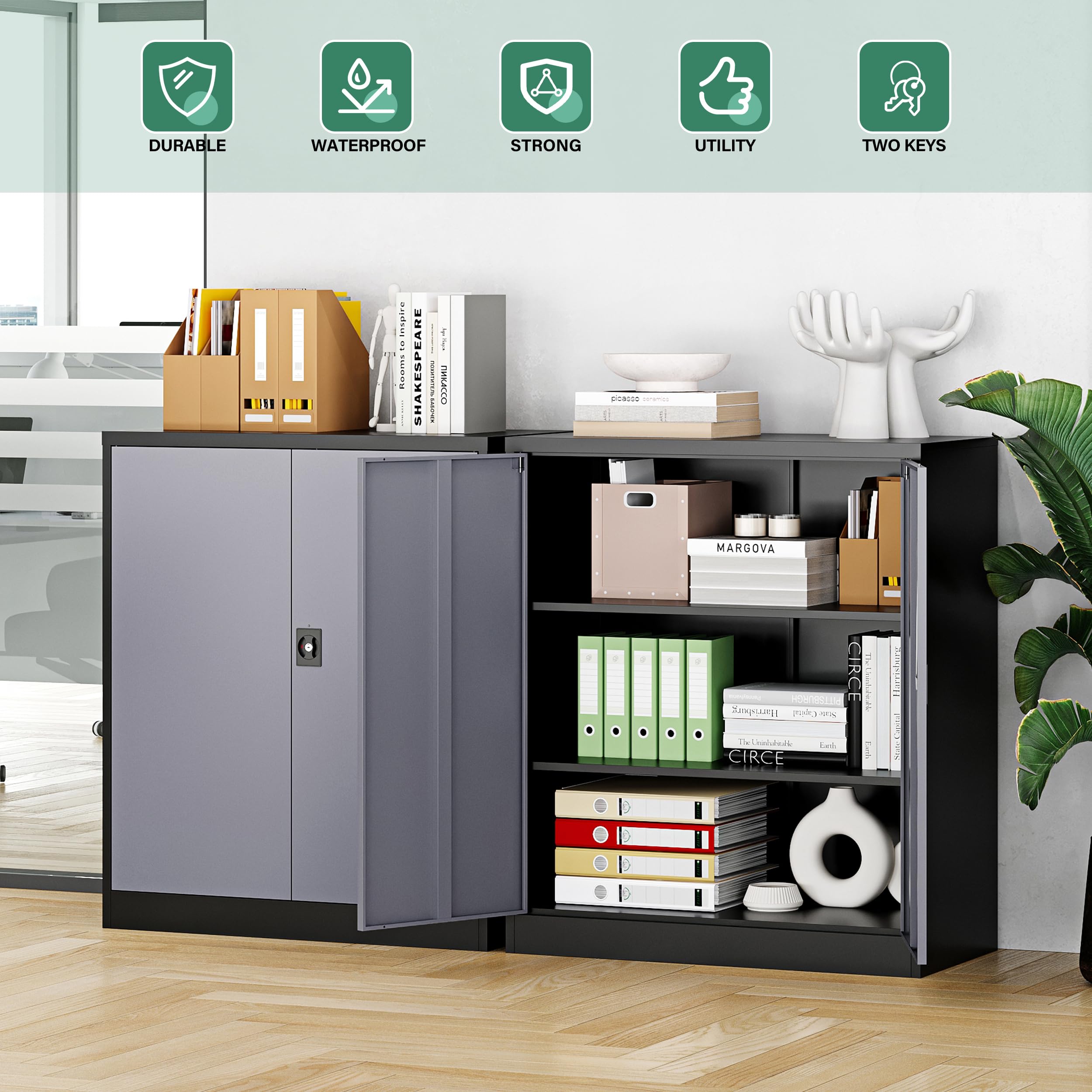 Metal Garage Storage Cabinets with Lock Door and Adjustable Shelves, Steel Tool Cabinets for Home,Office,Warehouse Organisieren