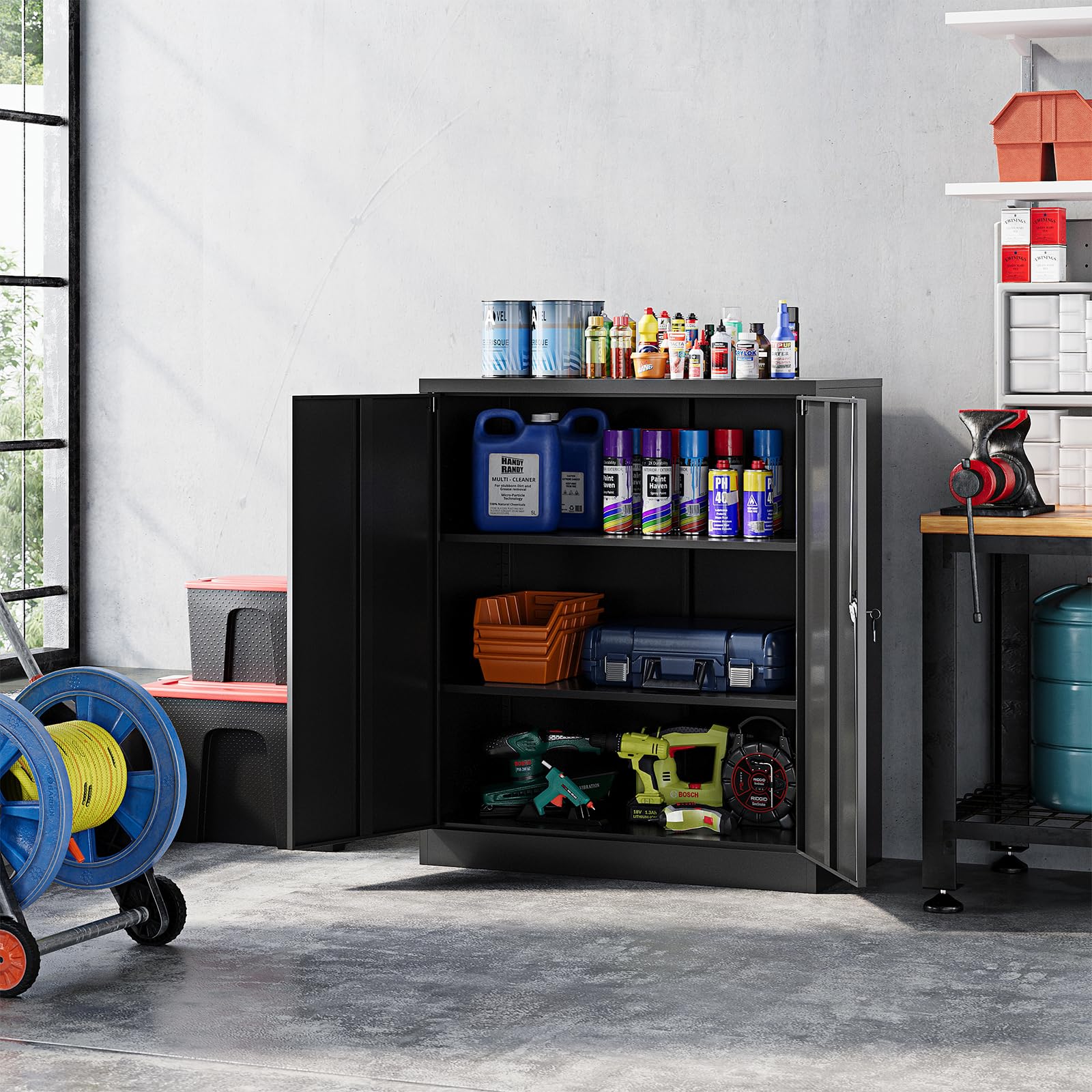 Metal Garage Storage Cabinets with Lock Door and Adjustable Shelves, Steel Tool Cabinets for Home,Office,Warehouse Organisieren