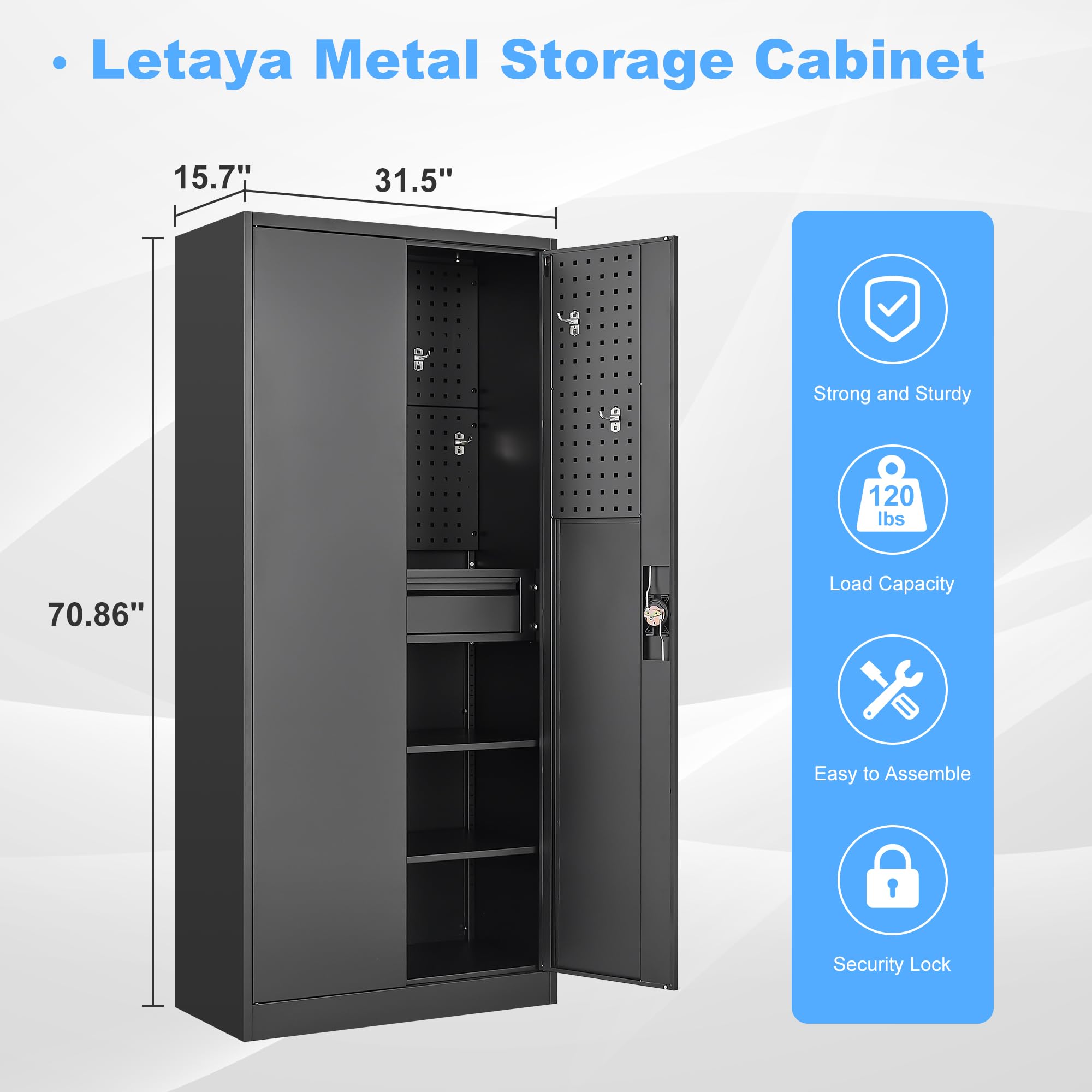 Metal Garage Storage Cabinets with Lock Door and Adjustable Shelves, Steel Tool Cabinets for Home,Office,Warehouse Organisieren