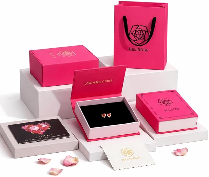Heart Stud Earrings for Women, S925 Sterling Silver Posts 14K Gold Plated, Hypoallergenic Jewelry, Gift Box & Message Card, Perfect Valentine's Day Gift for Her