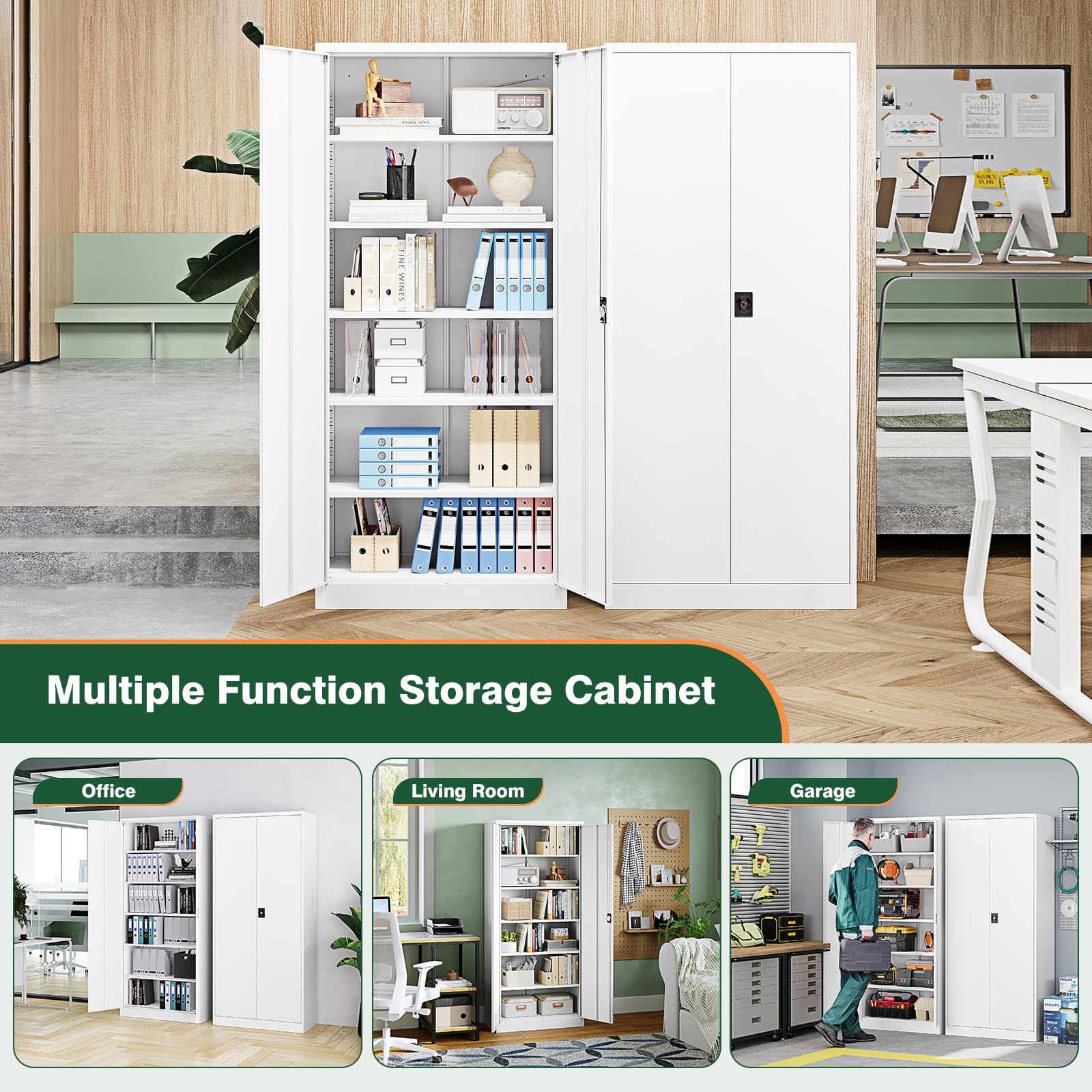 改Letaya Metal Garage Storage Cabinets with Lock Door and Adjustable Shelves, Steel Tool Cabinets for Home,Office,Warehouse Organisieren (White, 72" H)