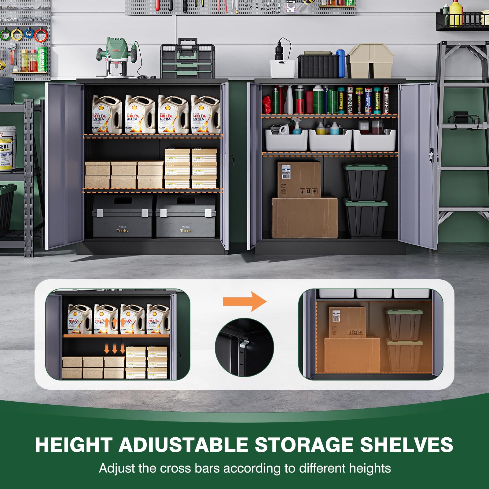 Metal Garage Storage Cabinets with Lock Door and Adjustable Shelves, Steel Tool Cabinets for Home,Office,Warehouse Organisieren
