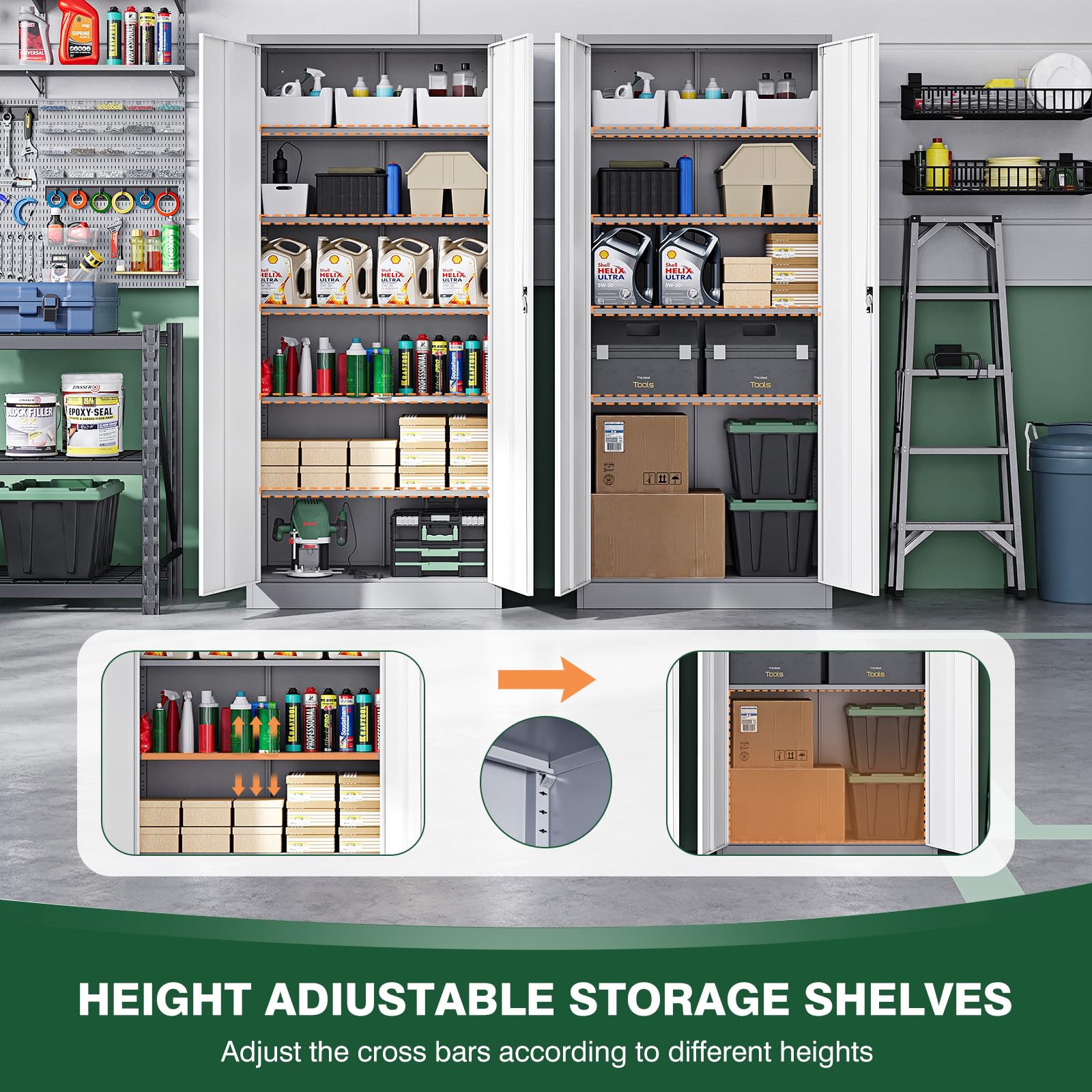 改Letaya Metal Garage Storage Cabinets with Lock Door and Adjustable Shelves, Steel Tool Cabinets for Home,Office,Warehouse Organisieren (White, 72" H)