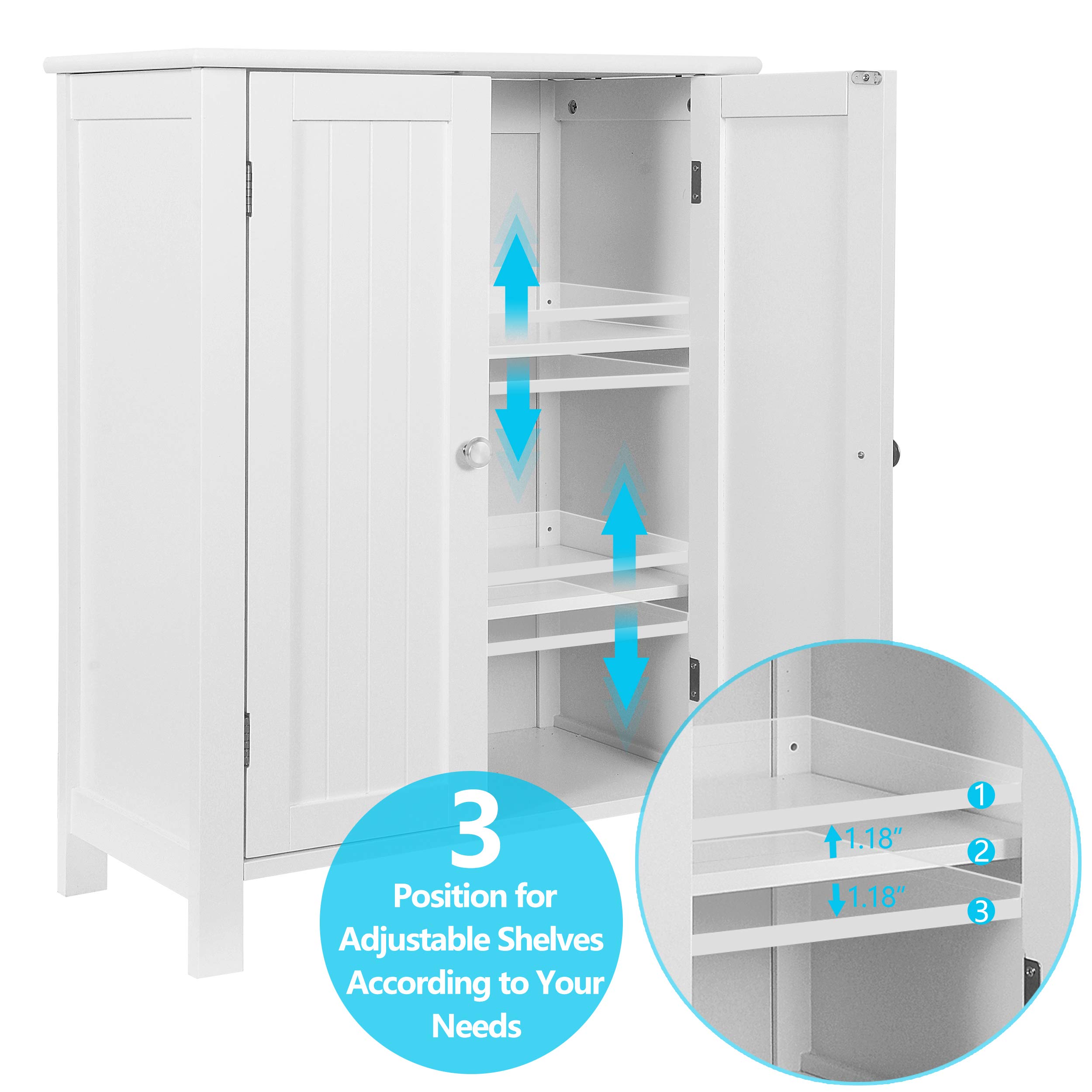 改SUPER DEAL Modern Bathroom Floor Storage Cabinet with Adjustable Shelf and Double Door Rust Proof, Living Room Modern Home Furniture Storage Organizer Cabinet