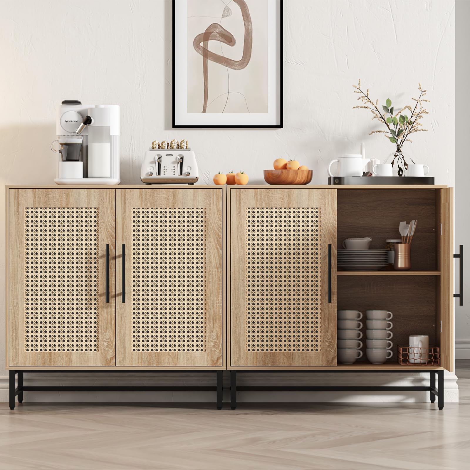 Storage Cabinet with Doors, White Accent Cabinet, Modern Free Standing Cabinet, Sideboard with Metal Base for Bedroom, Living Room, Kitchen and Office
