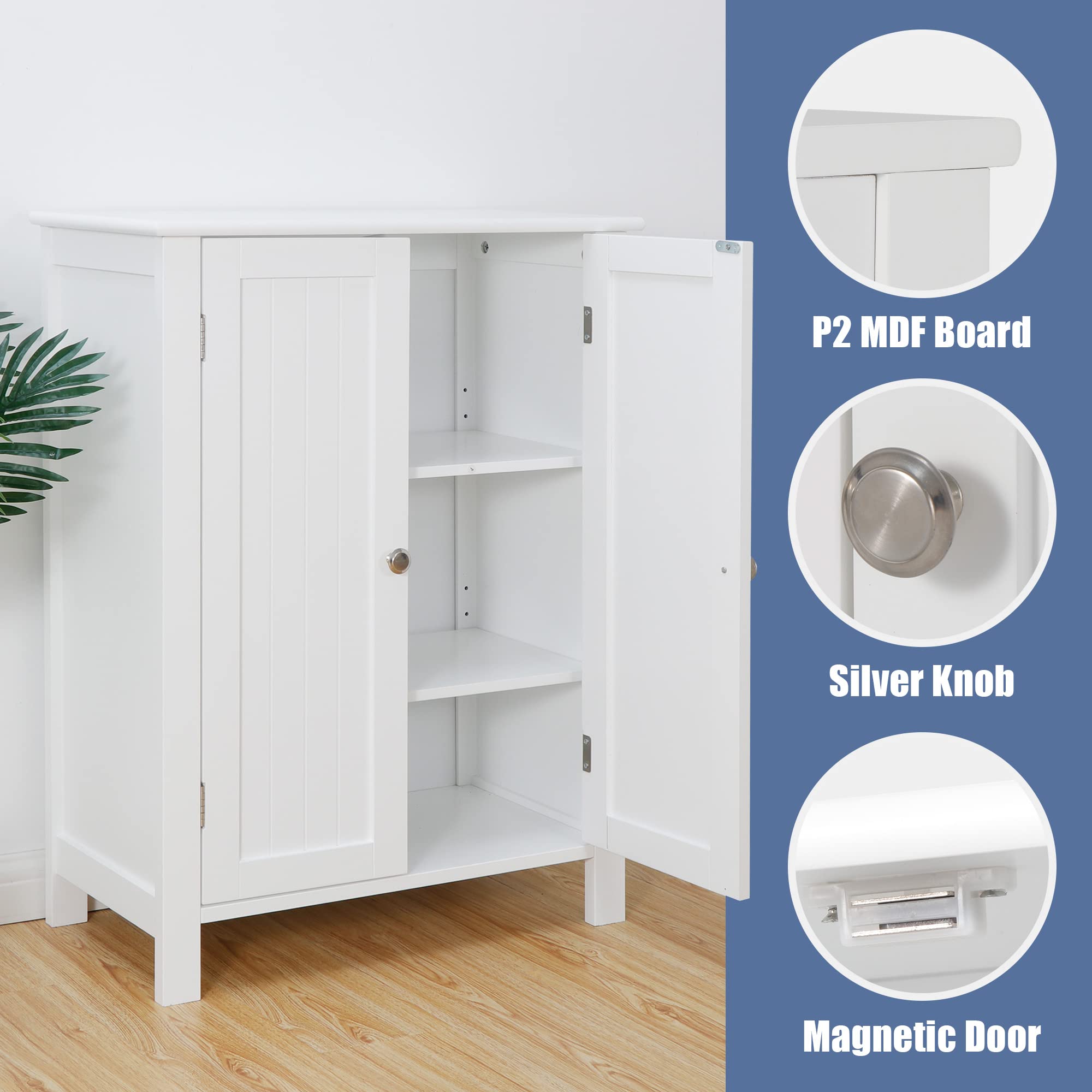 改SUPER DEAL Modern Bathroom Floor Storage Cabinet with Adjustable Shelf and Double Door Rust Proof, Living Room Modern Home Furniture Storage Organizer Cabinet