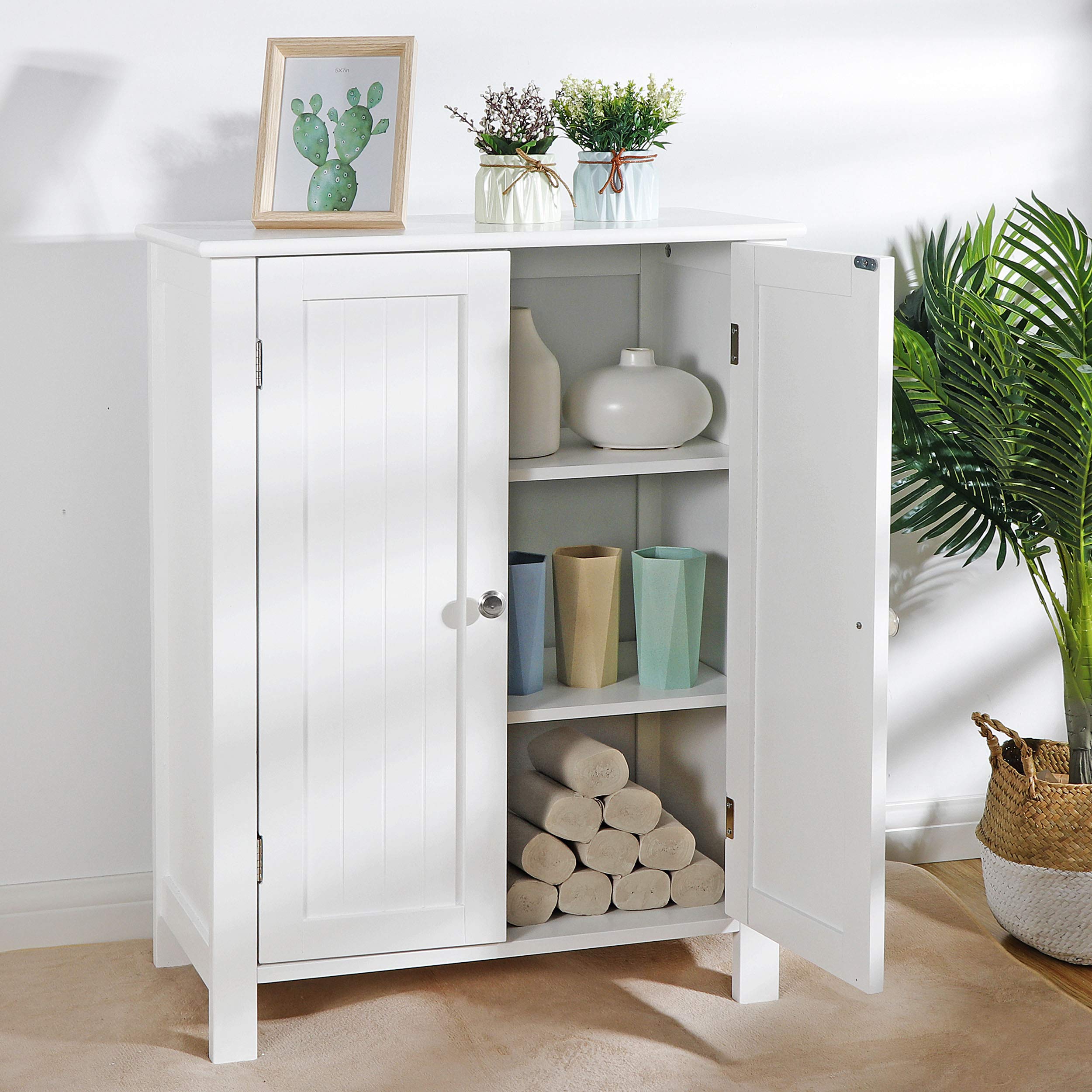 改SUPER DEAL Modern Bathroom Floor Storage Cabinet with Adjustable Shelf and Double Door Rust Proof, Living Room Modern Home Furniture Storage Organizer Cabinet