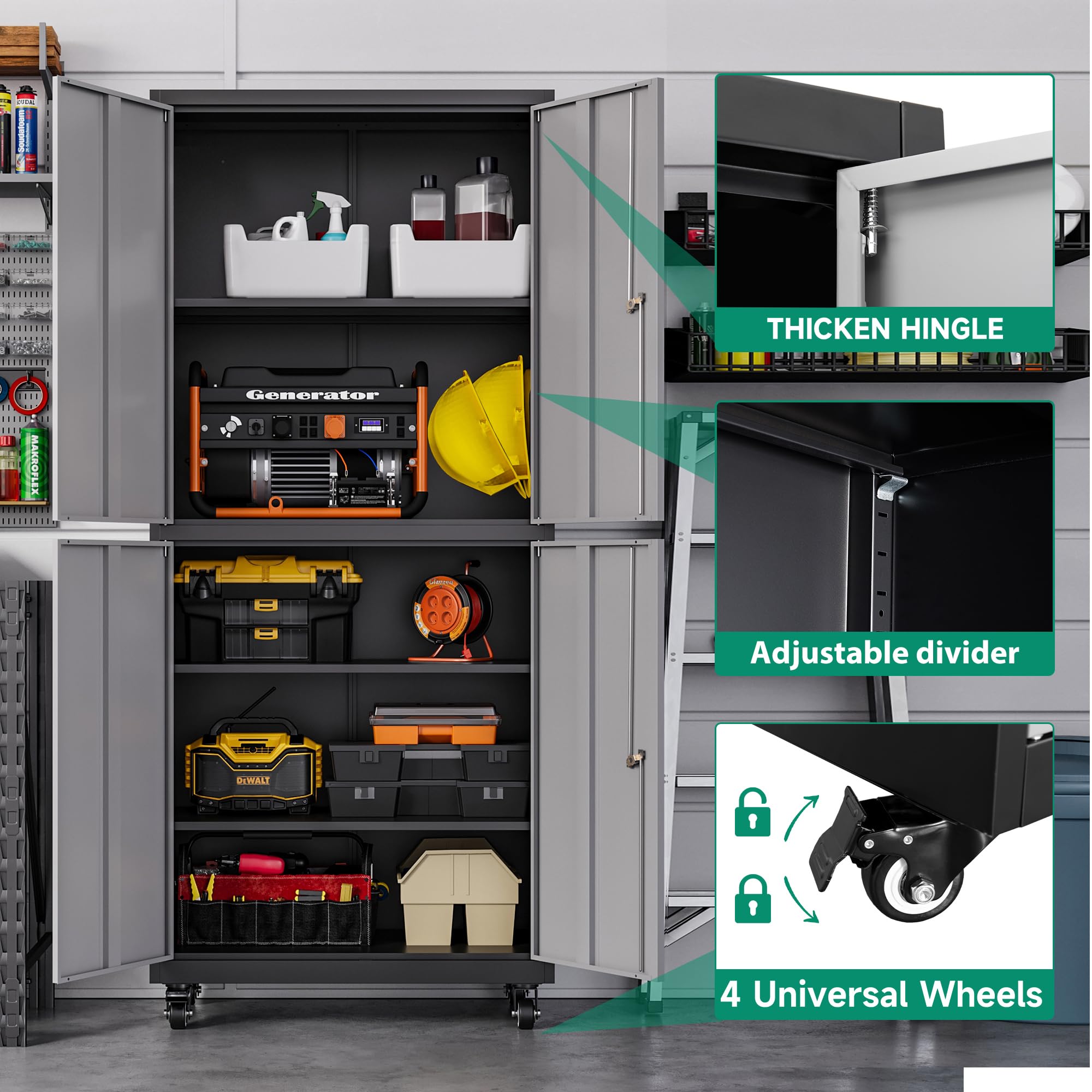 Metal Garage Storage Cabinets with Lock Door and Adjustable Shelves, Steel Tool Cabinets for Home,Office,Warehouse Organisieren