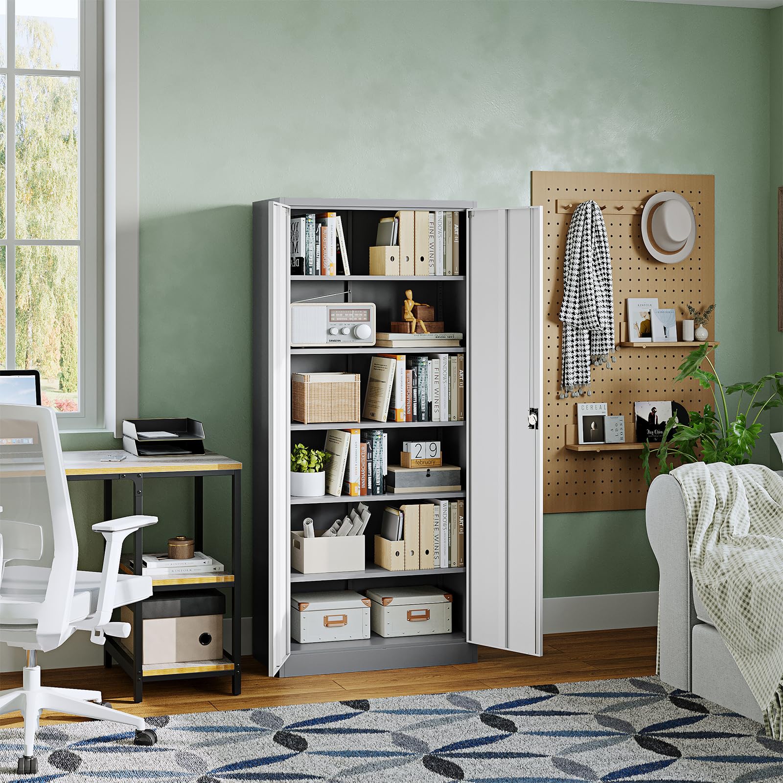 Metal Garage Storage Cabinets with Lock Door and Adjustable Shelves, Steel Tool Cabinets for Home,Office,Warehouse Organisieren