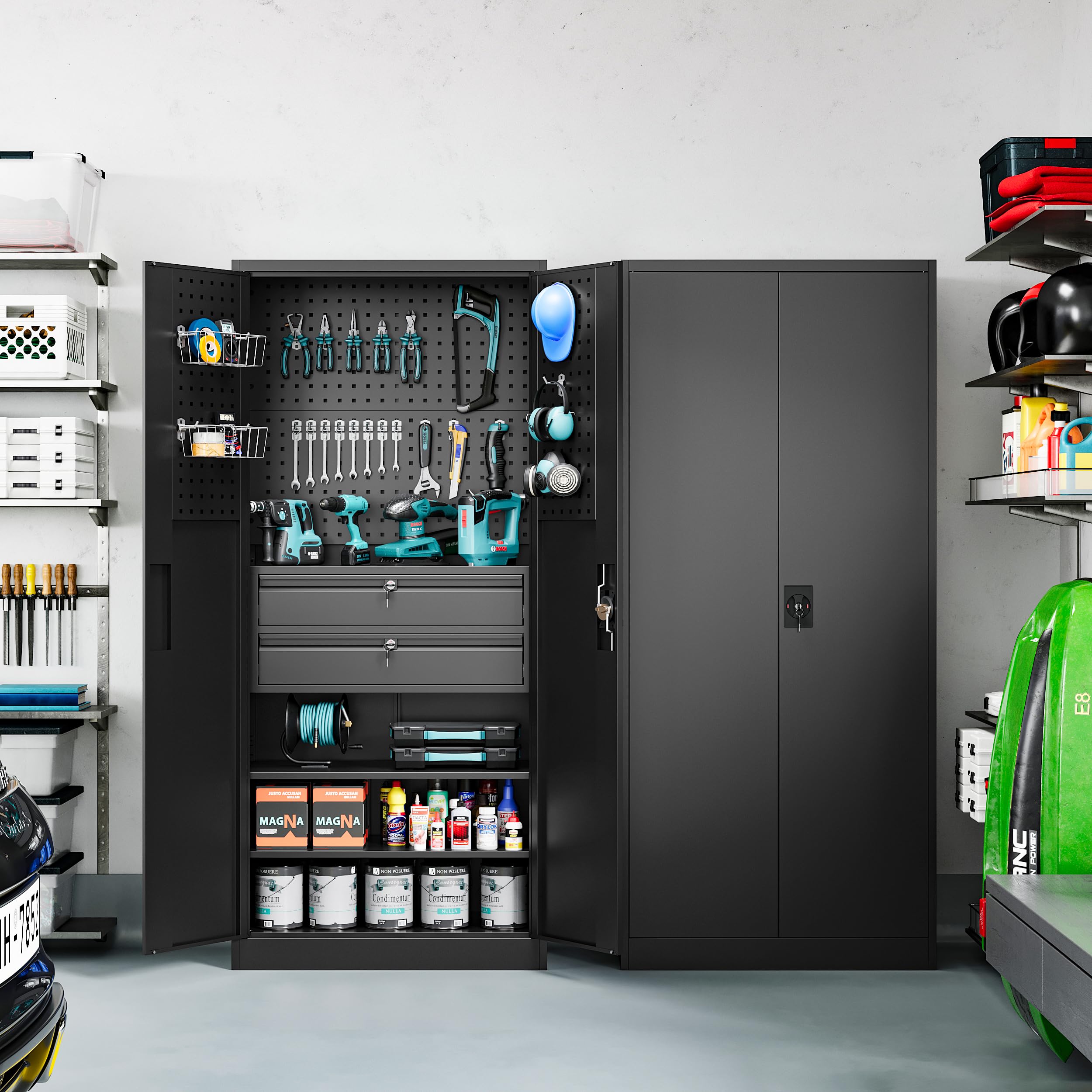 Metal Garage Storage Cabinets with Lock Door and Adjustable Shelves, Steel Tool Cabinets for Home,Office,Warehouse Organisieren