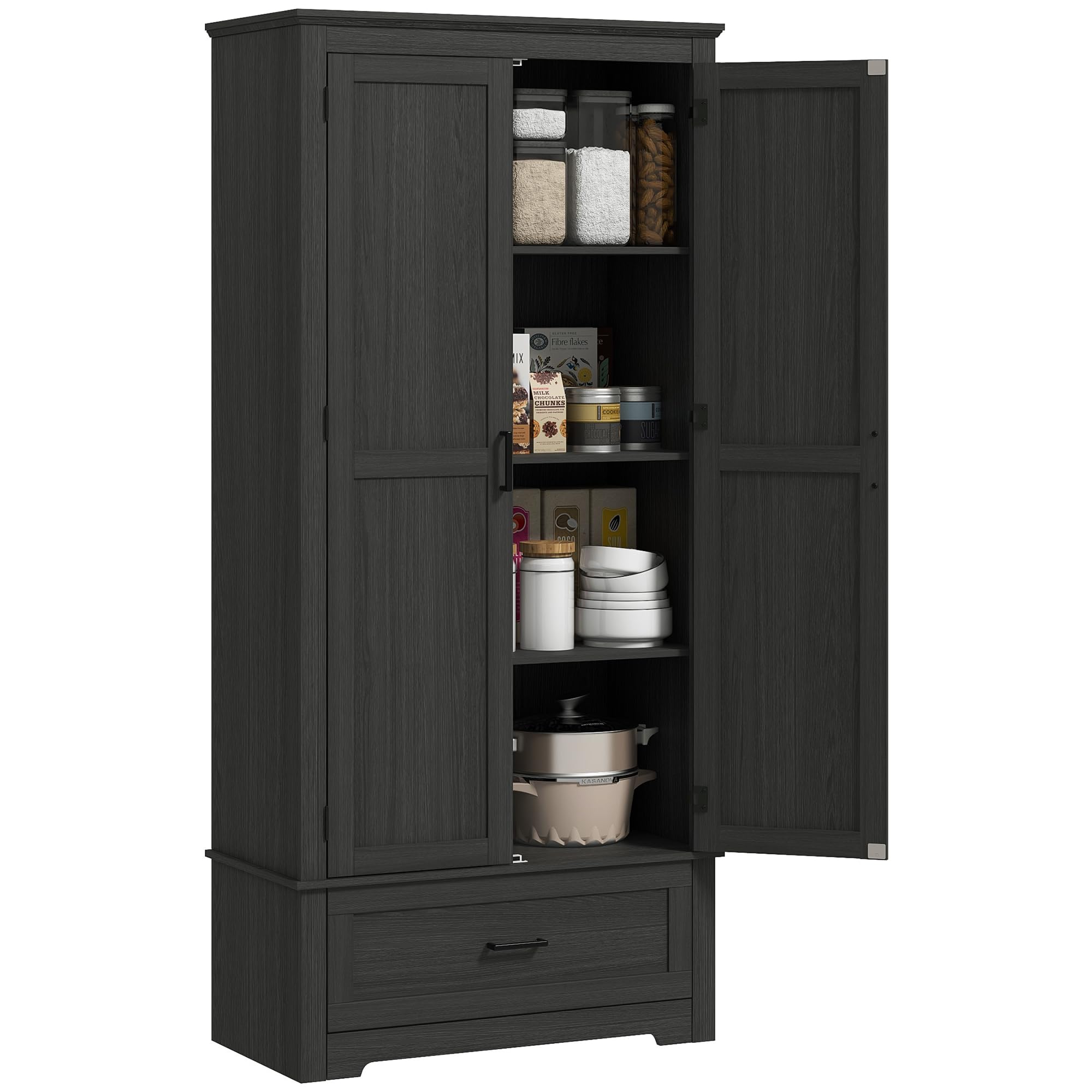 改HOMCOM 69" Tall Kitchen Pantry Storage Cabinet, Farmhouse Freestanding Pantry Cabinet with 2 Doors, Drawer and Adjustable Shelves, Cupboard for Dining Room, White