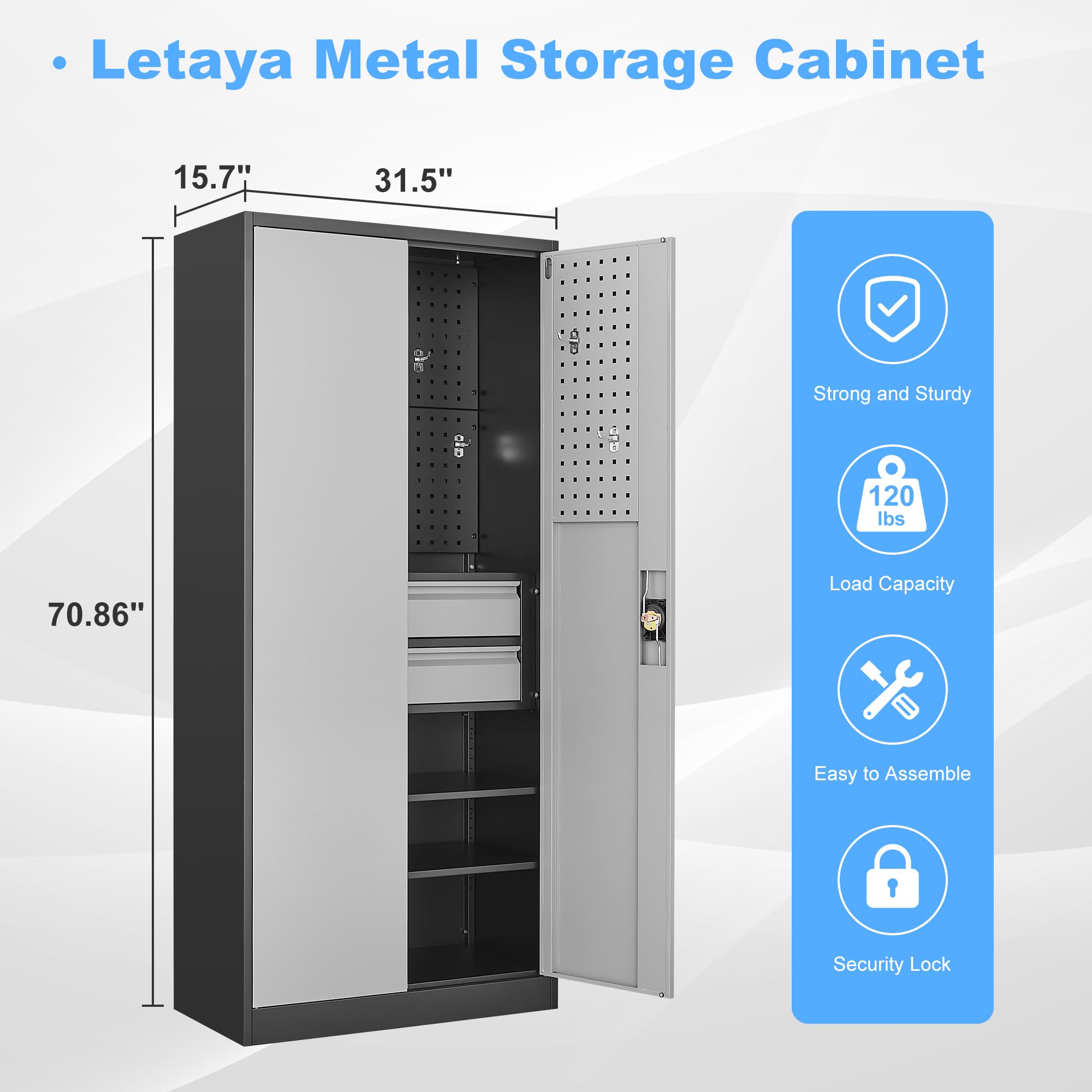 Metal Garage Storage Cabinets with Lock Door and Adjustable Shelves, Steel Tool Cabinets for Home,Office,Warehouse Organisieren