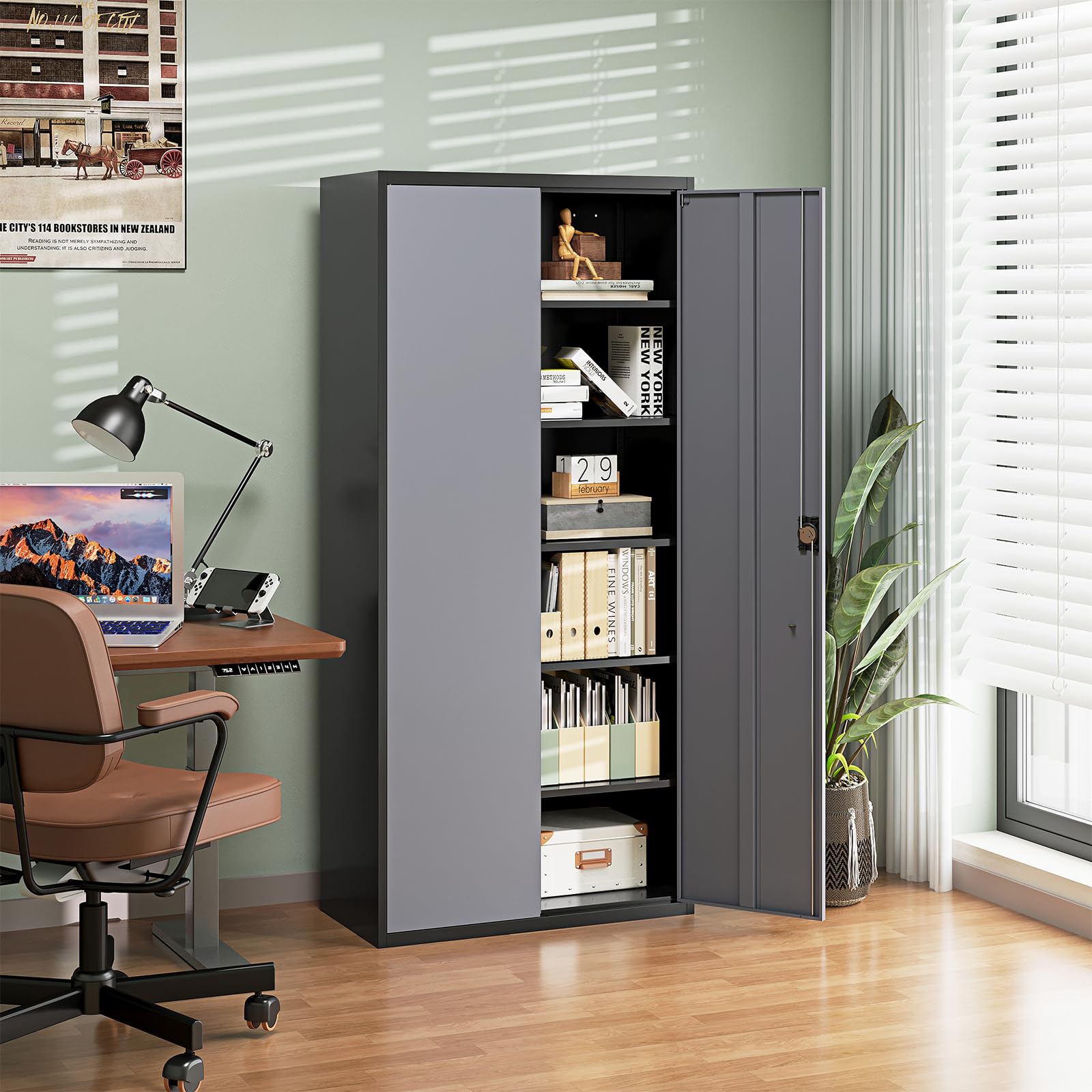Metal Garage Storage Cabinets with Lock Door and Adjustable Shelves, Steel Tool Cabinets for Home,Office,Warehouse Organisieren