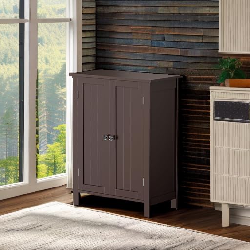 改SUPER DEAL Modern Bathroom Floor Storage Cabinet with Adjustable Shelf and Double Door Rust Proof, Living Room Modern Home Furniture Storage Organizer Cabinet