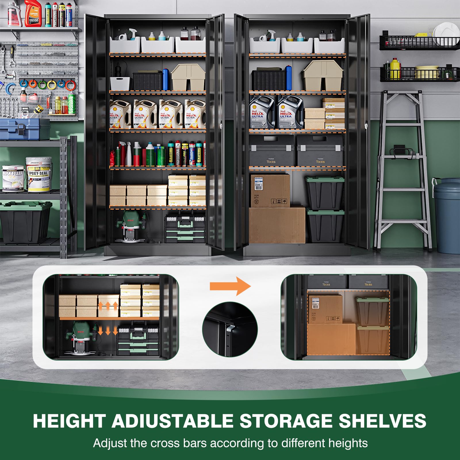 Metal Garage Storage Cabinets with Lock Door and Adjustable Shelves, Steel Tool Cabinets for Home,Office,Warehouse Organisieren