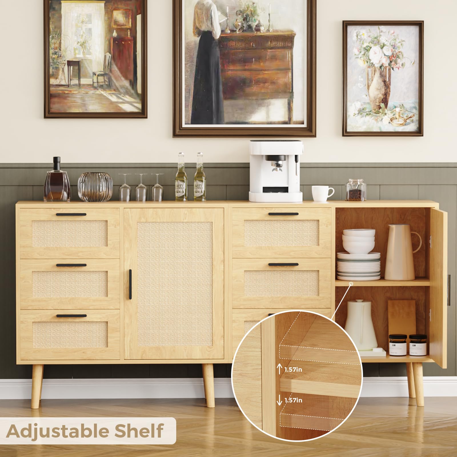 改KFO Storage Cabinet with Doors, White Accent Cabinet, Modern Free Standing Cabinet, Sideboard with Metal Base for Bedroom, Living Room, Kitchen and Office