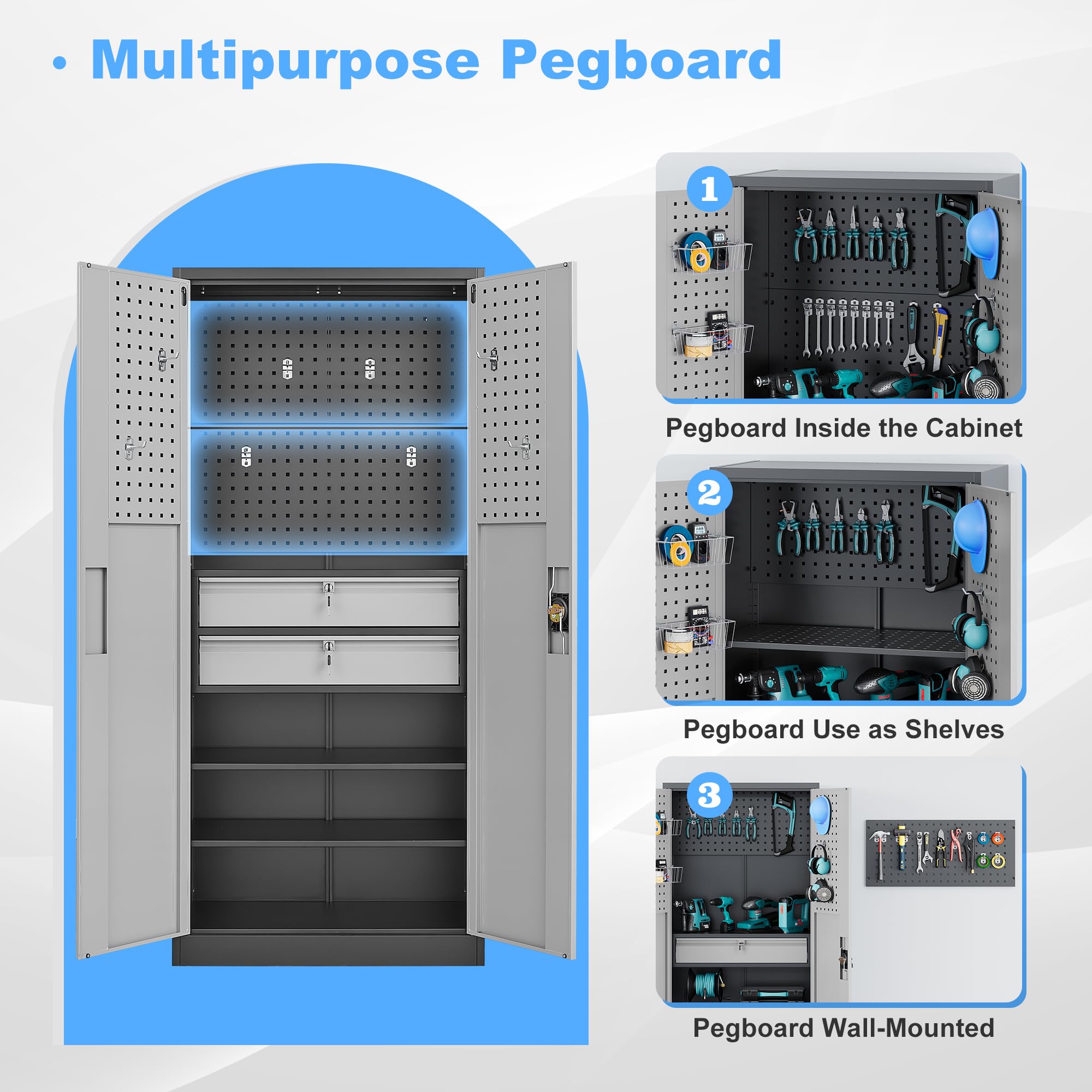 Metal Garage Storage Cabinets with Lock Door and Adjustable Shelves, Steel Tool Cabinets for Home,Office,Warehouse Organisieren