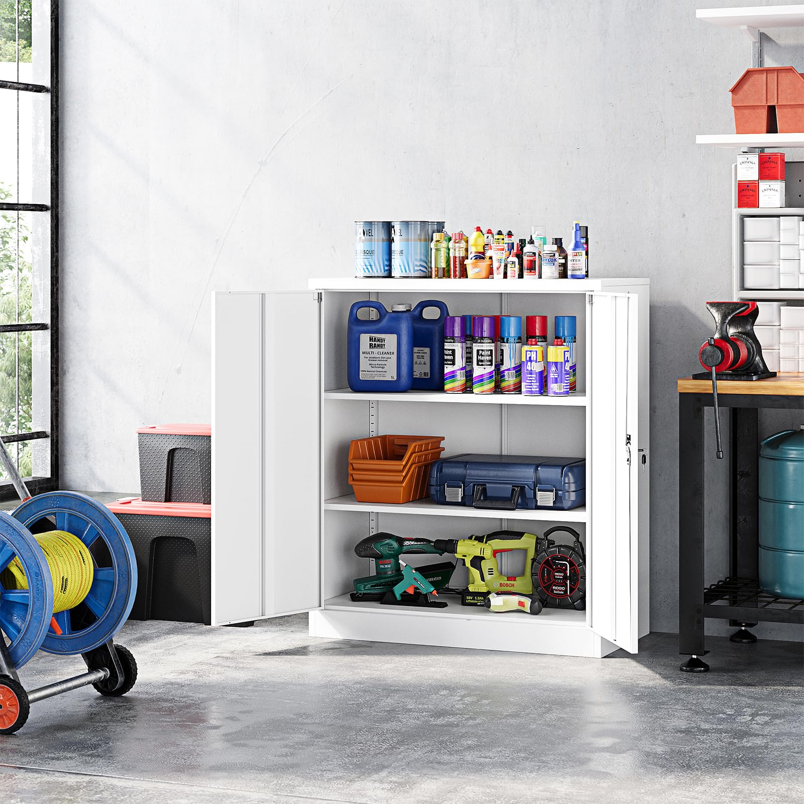 Metal Garage Storage Cabinets with Lock Door and Adjustable Shelves, Steel Tool Cabinets for Home,Office,Warehouse Organisieren