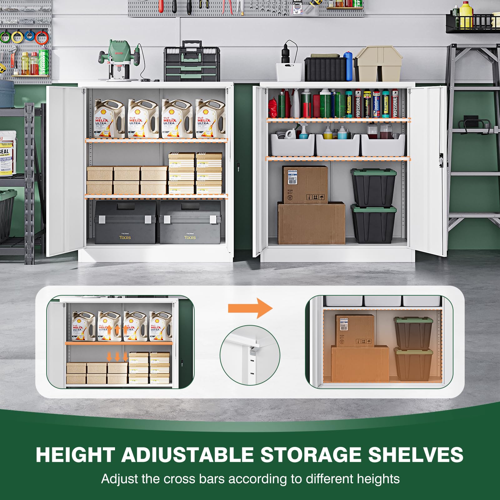 Metal Garage Storage Cabinets with Lock Door and Adjustable Shelves, Steel Tool Cabinets for Home,Office,Warehouse Organisieren