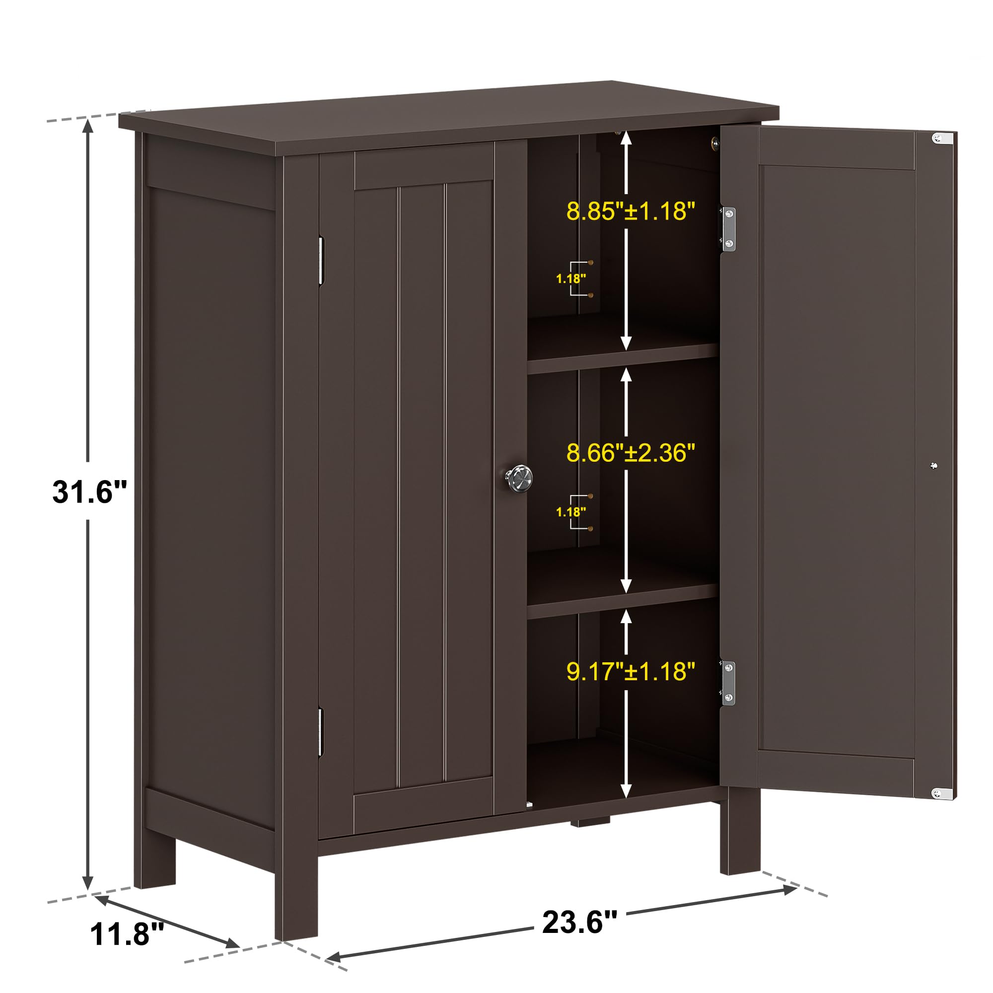改SUPER DEAL Modern Bathroom Floor Storage Cabinet with Adjustable Shelf and Double Door Rust Proof, Living Room Modern Home Furniture Storage Organizer Cabinet
