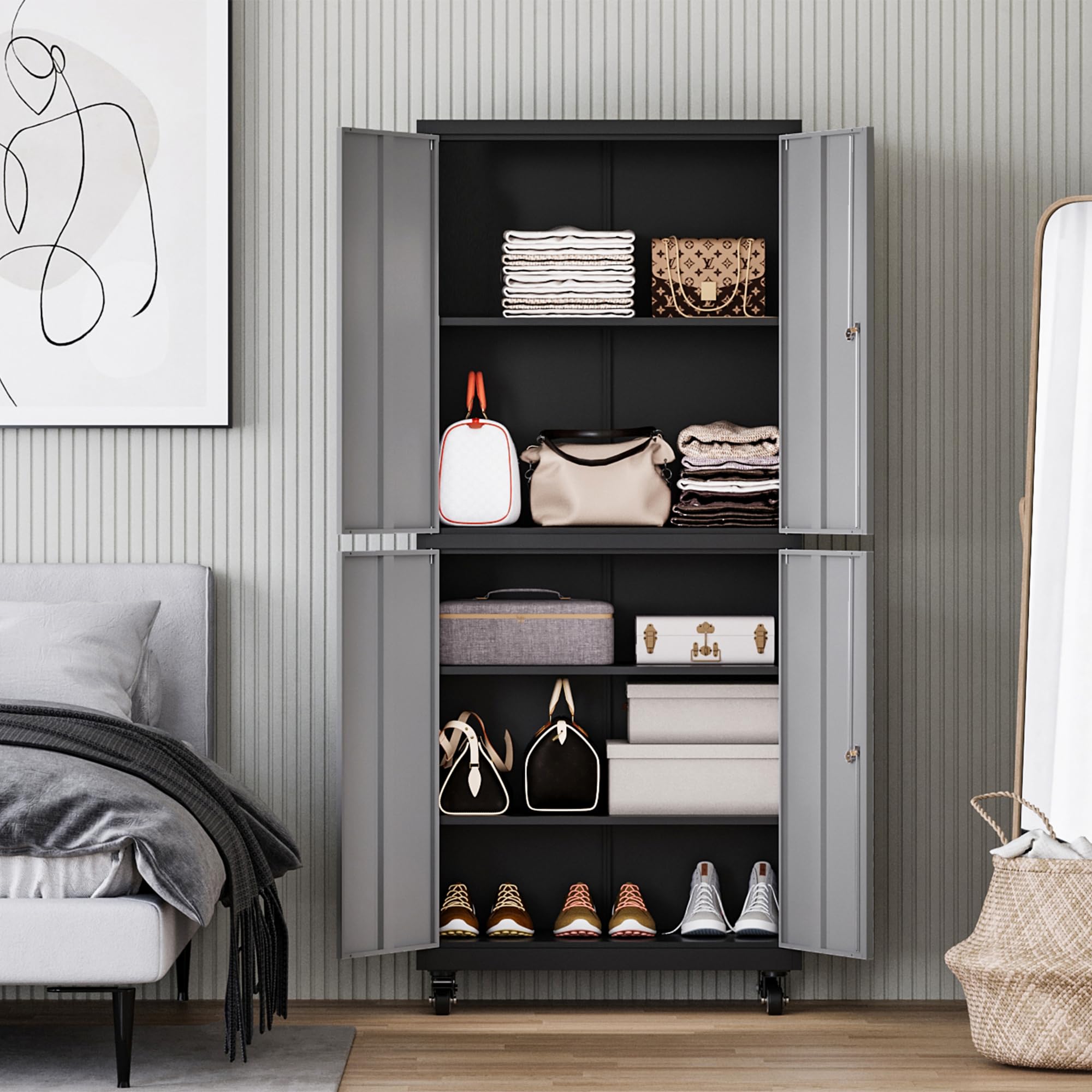 Metal Garage Storage Cabinets with Lock Door and Adjustable Shelves, Steel Tool Cabinets for Home,Office,Warehouse Organisieren