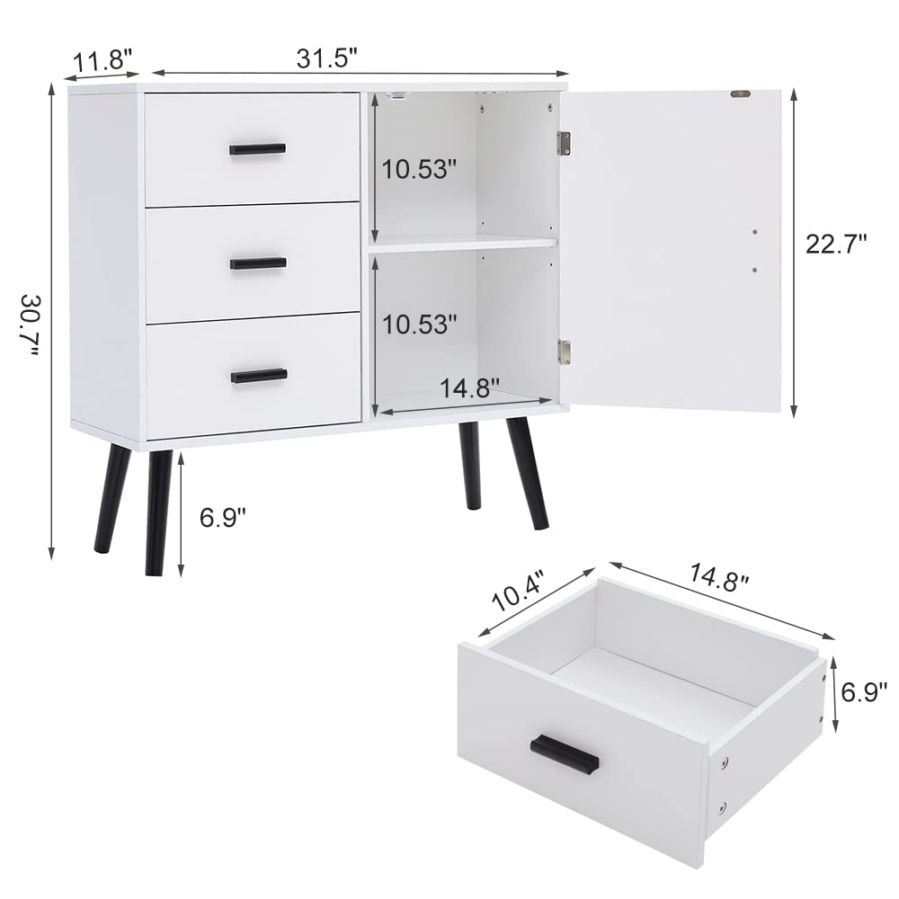 改Iwell Storage Cabinet with 3 Drawers, Rattan Cabinet with Adjustable Shelf, Small Storage Cabinet, Entryway Cabinet for Living Room, Entryway, Natural