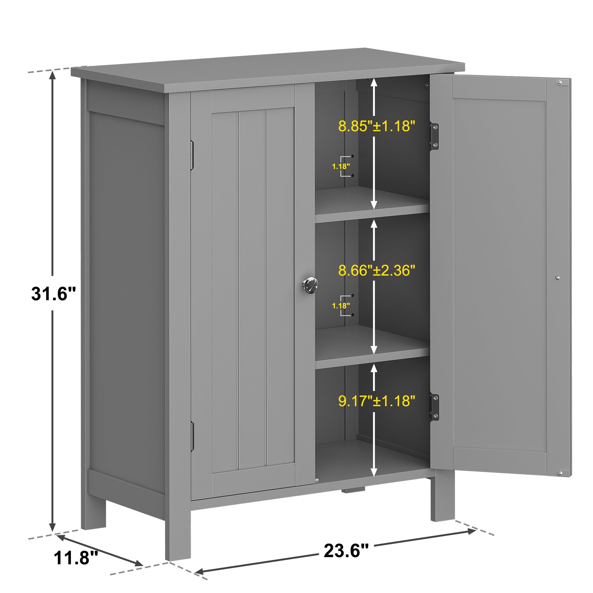Modern Bathroom Floor Storage Cabinet with Adjustable Shelf and Double Door Rust Proof, Living Room Modern Home Furniture Storage Organizer Cabinet