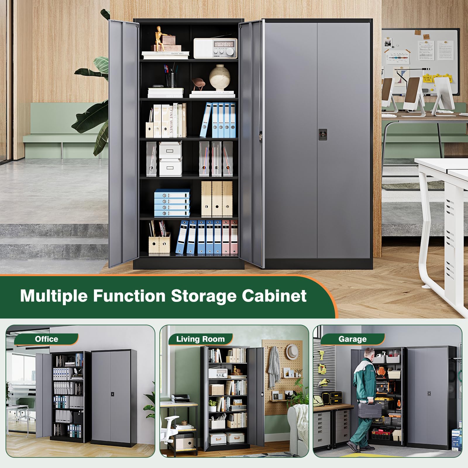 Metal Garage Storage Cabinets with Lock Door and Adjustable Shelves, Steel Tool Cabinets for Home,Office,Warehouse Organisieren