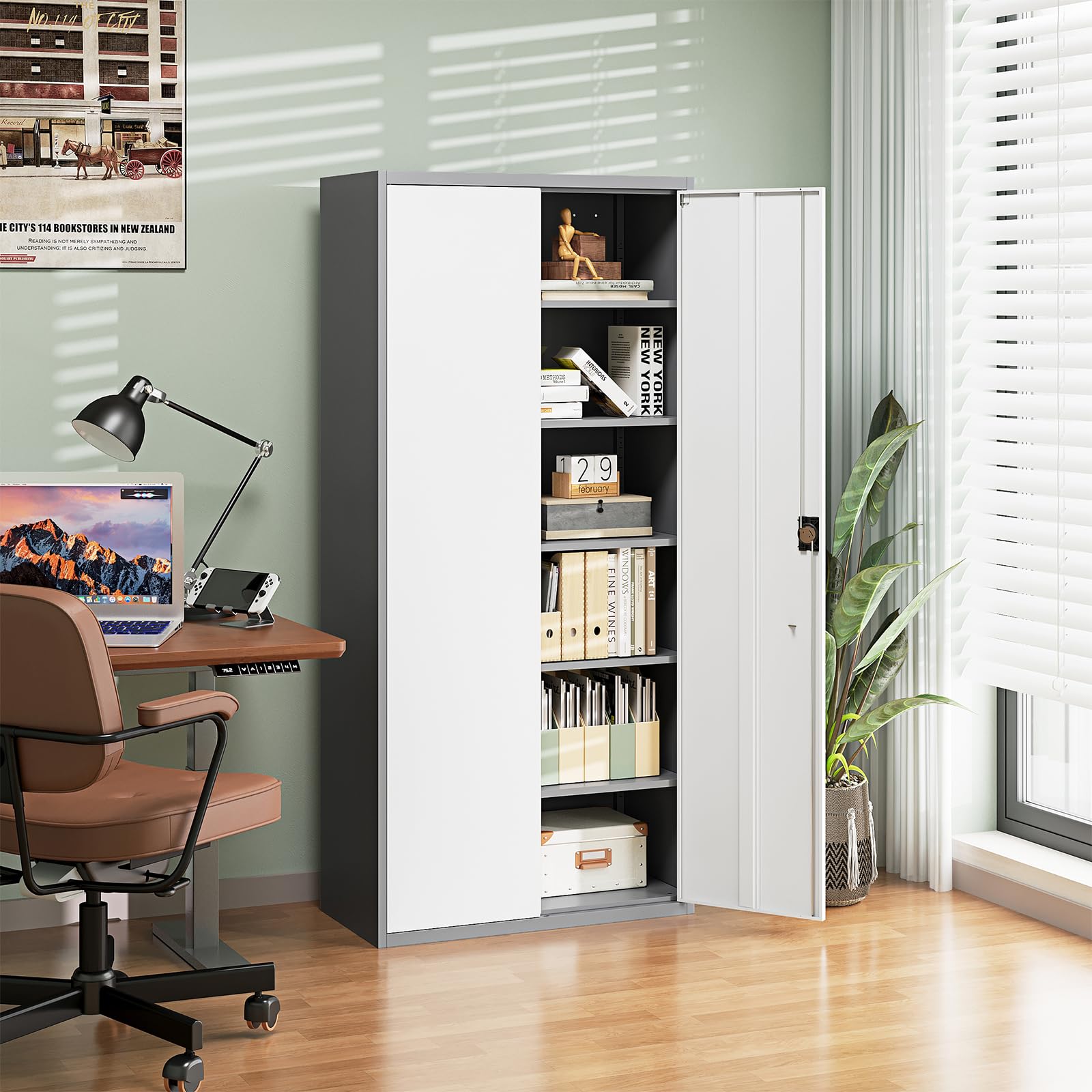 改Letaya Metal Garage Storage Cabinets with Lock Door and Adjustable Shelves, Steel Tool Cabinets for Home,Office,Warehouse Organisieren (White, 72" H)