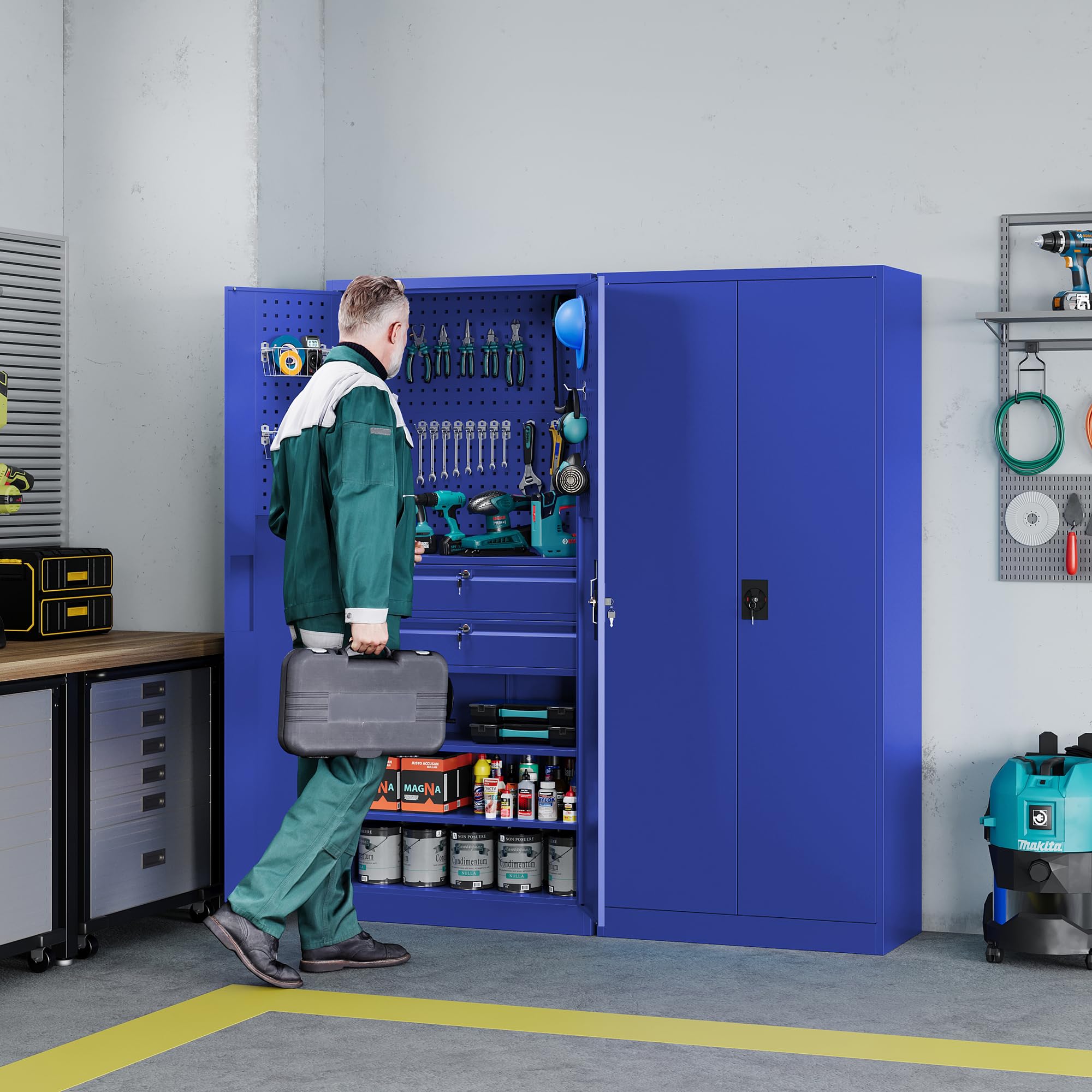 Metal Garage Storage Cabinets with Lock Door and Adjustable Shelves, Steel Tool Cabinets for Home,Office,Warehouse Organisieren