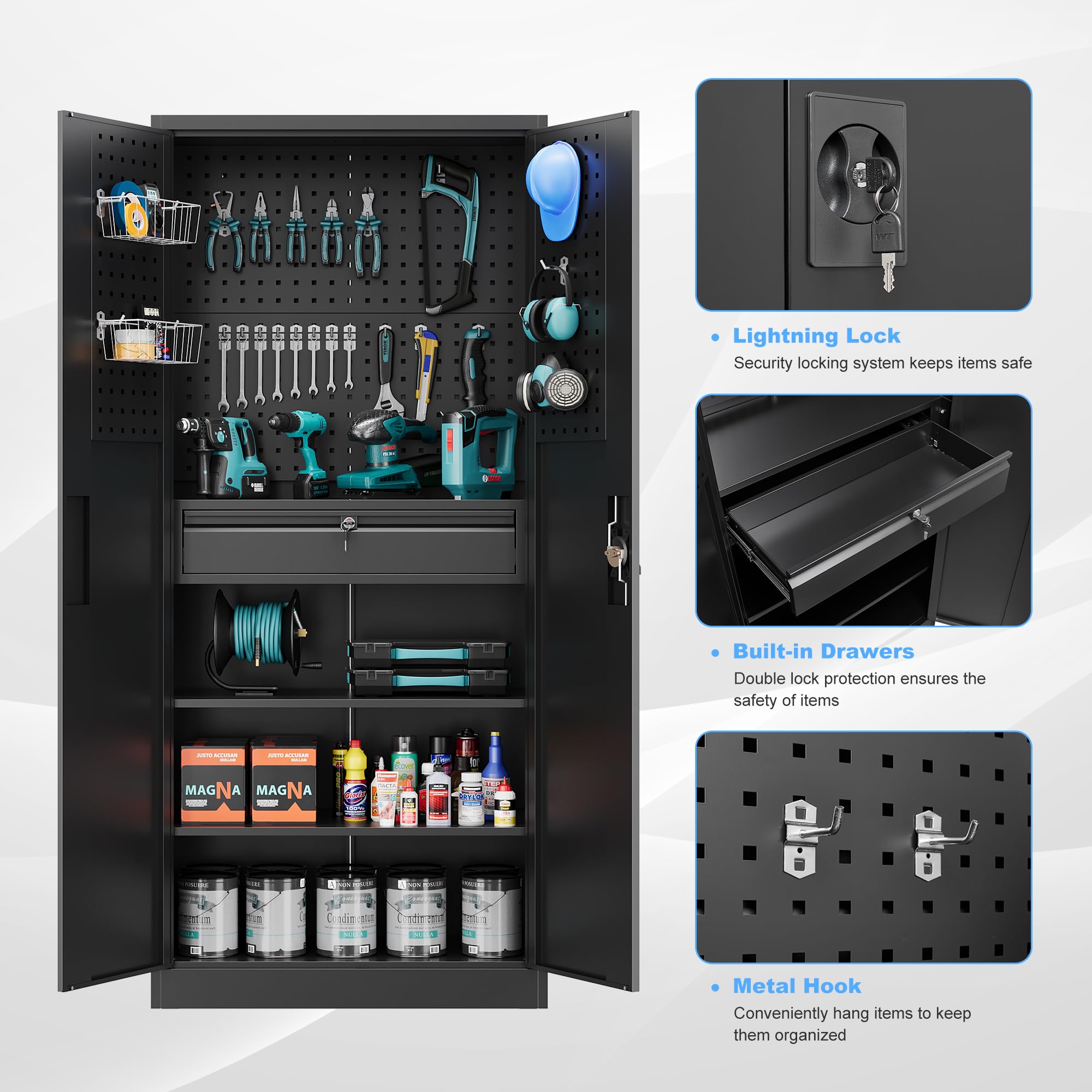 Metal Garage Storage Cabinets with Lock Door and Adjustable Shelves, Steel Tool Cabinets for Home,Office,Warehouse Organisieren