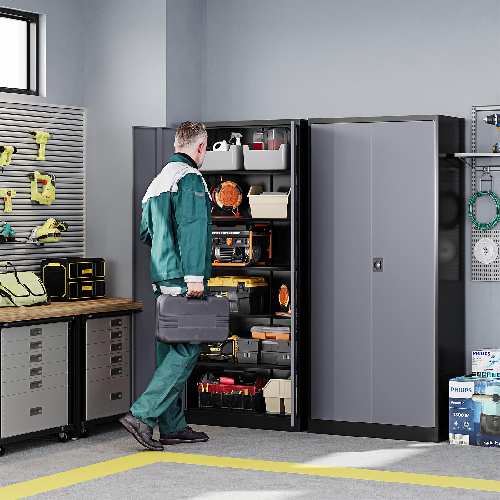 Metal Garage Storage Cabinets with Lock Door and Adjustable Shelves, Steel Tool Cabinets for Home,Office,Warehouse Organisieren