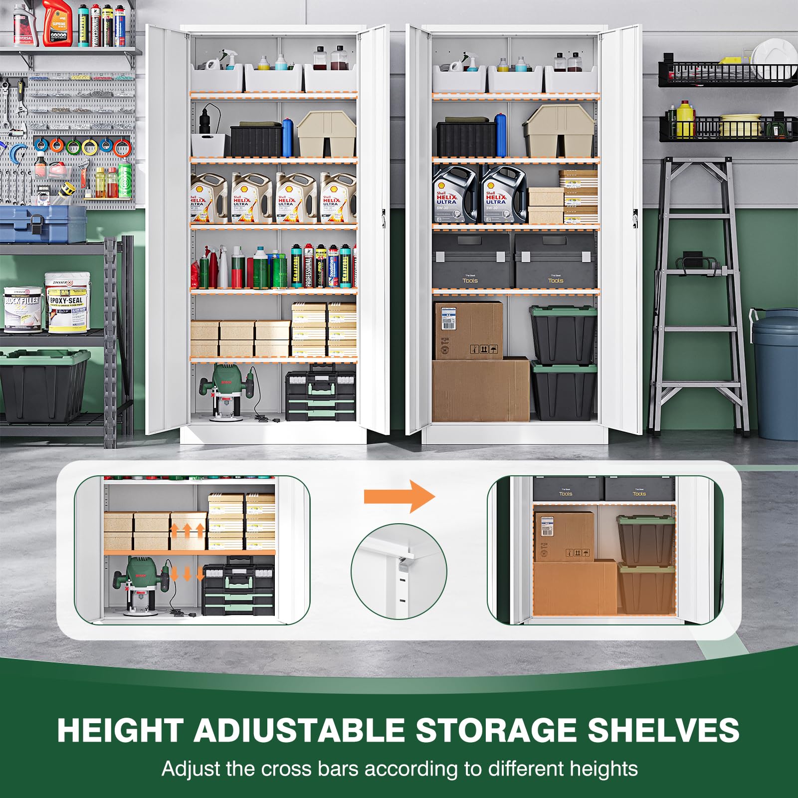 改Letaya Metal Garage Storage Cabinets with Lock Door and Adjustable Shelves, Steel Tool Cabinets for Home,Office,Warehouse Organisieren (White, 72" H)