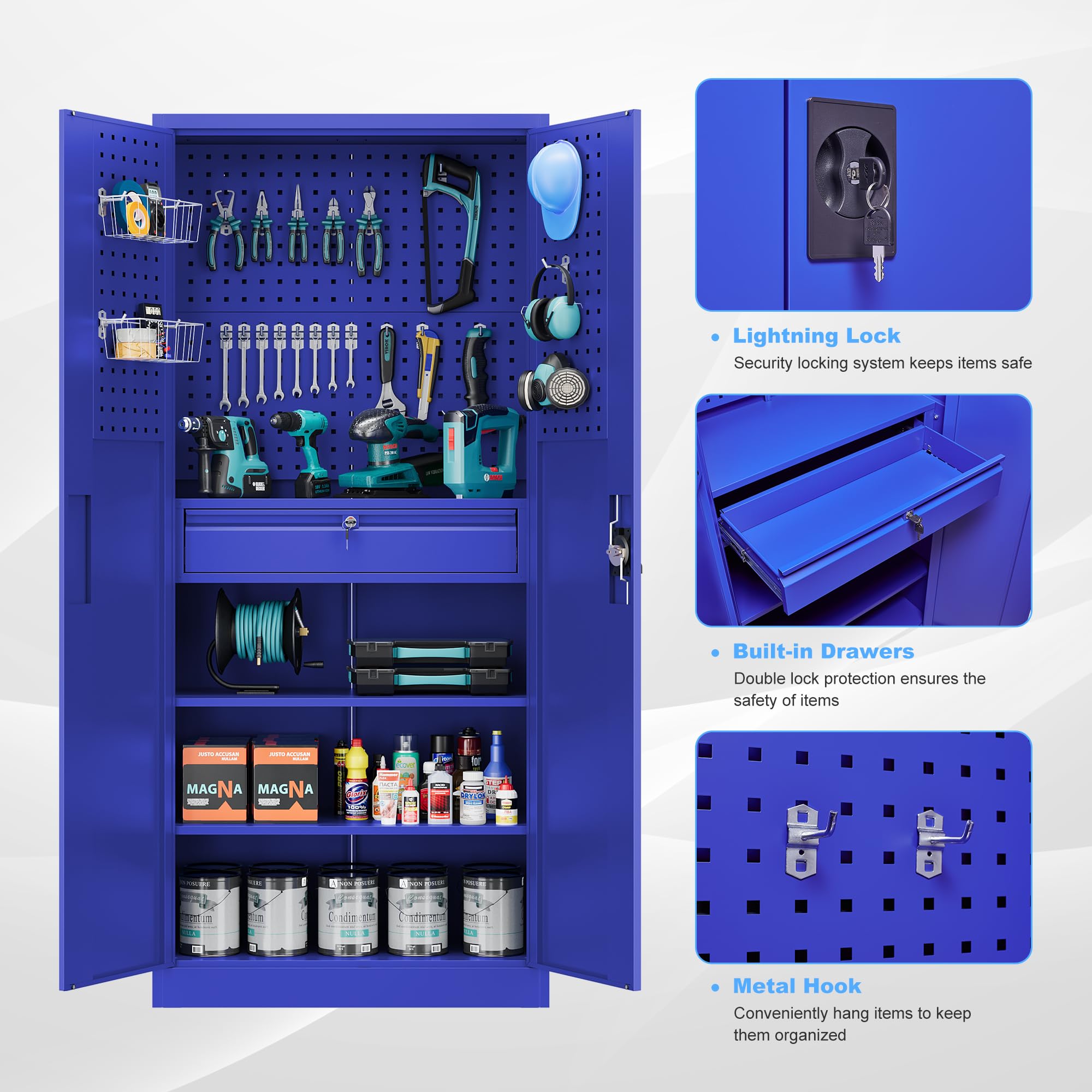 Metal Garage Storage Cabinets with Lock Door and Adjustable Shelves, Steel Tool Cabinets for Home,Office,Warehouse Organisieren