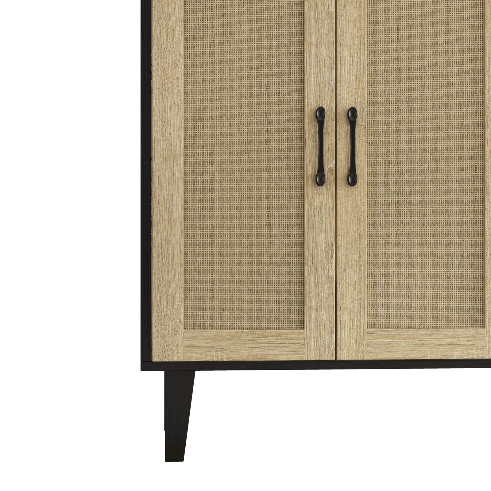 改Panana Buffet Storage Cabinet with Rattan Decorating 4 Doors Living Room Kitchen Sideboard 48.43 x 34.65 x 15 inch (Black)
