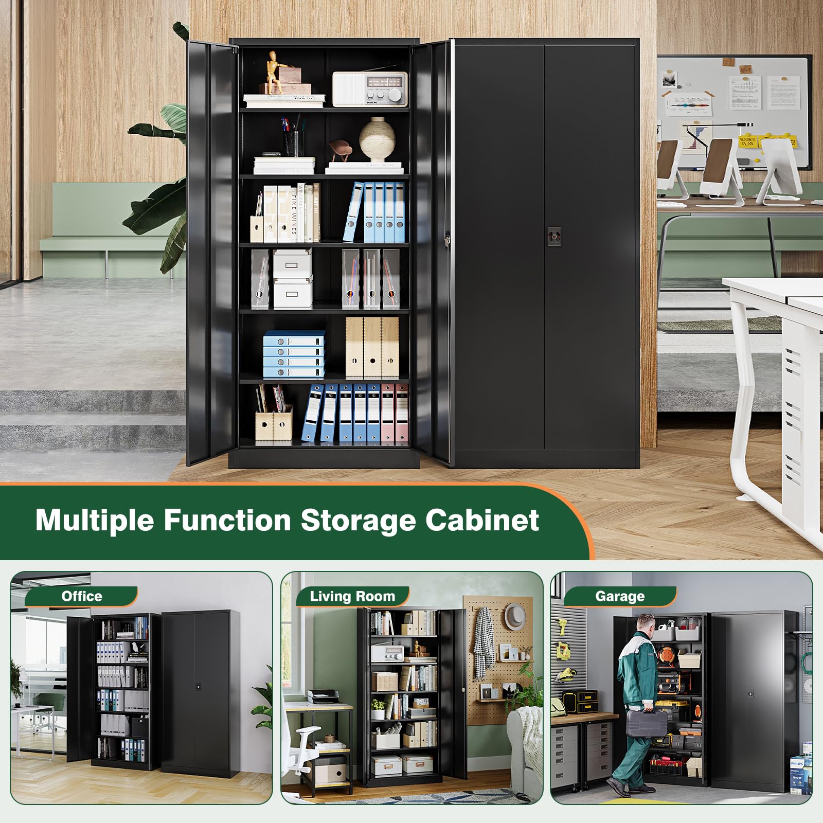 Metal Garage Storage Cabinets with Lock Door and Adjustable Shelves, Steel Tool Cabinets for Home,Office,Warehouse Organisieren