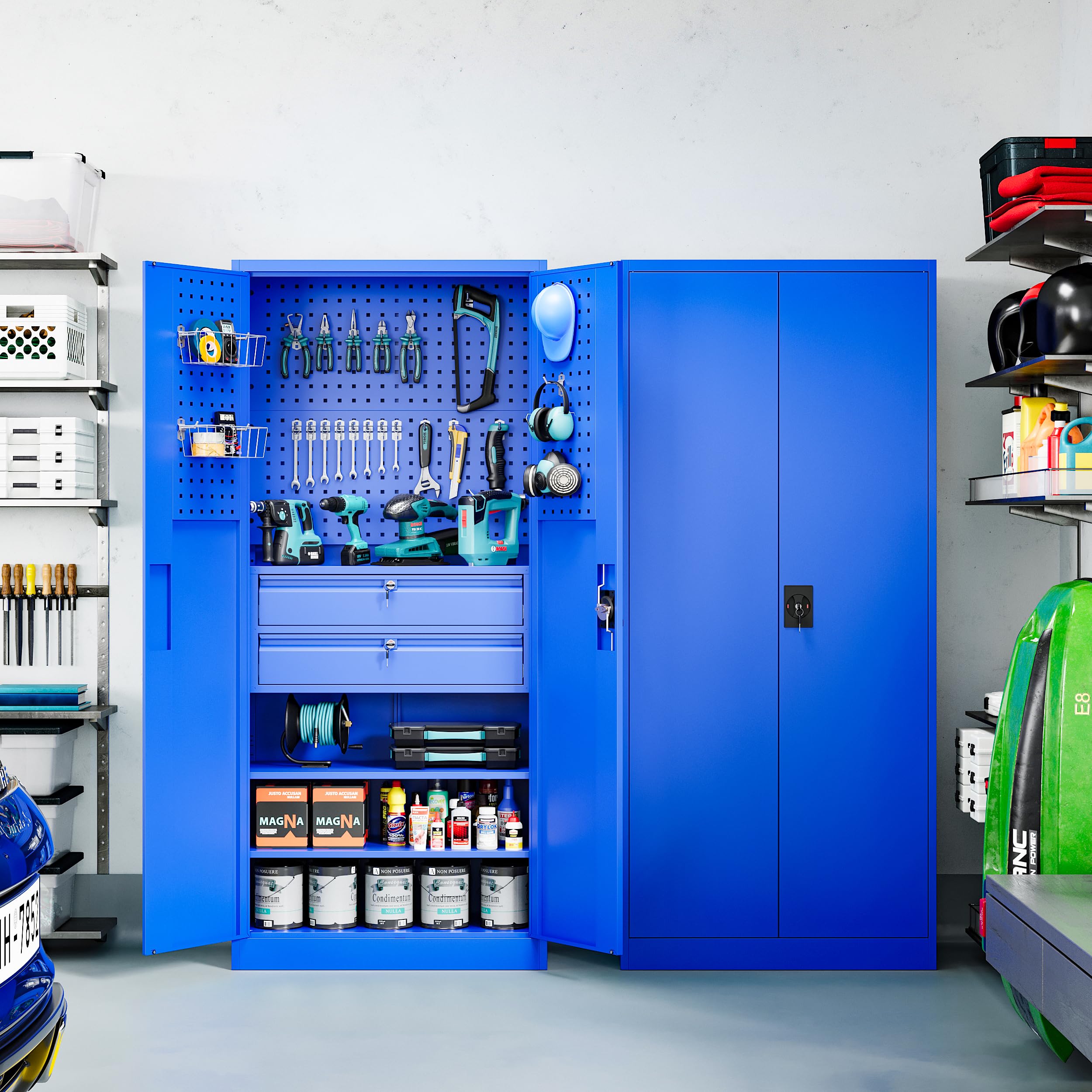 Metal Garage Storage Cabinets with Lock Door and Adjustable Shelves, Steel Tool Cabinets for Home,Office,Warehouse Organisieren