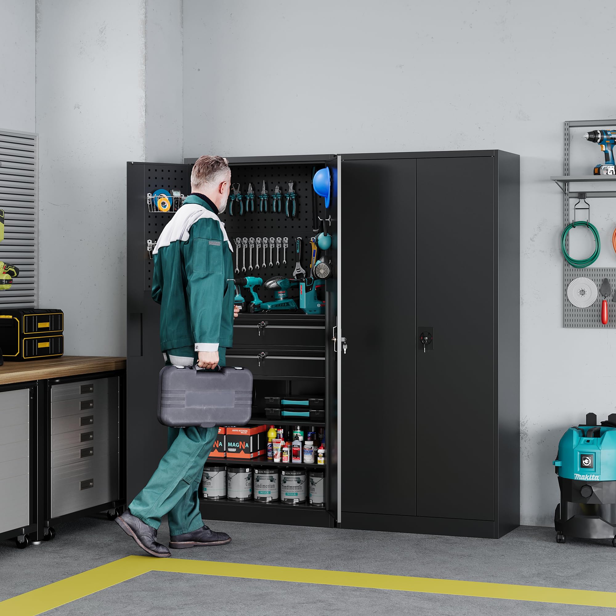 Metal Garage Storage Cabinets with Lock Door and Adjustable Shelves, Steel Tool Cabinets for Home,Office,Warehouse Organisieren