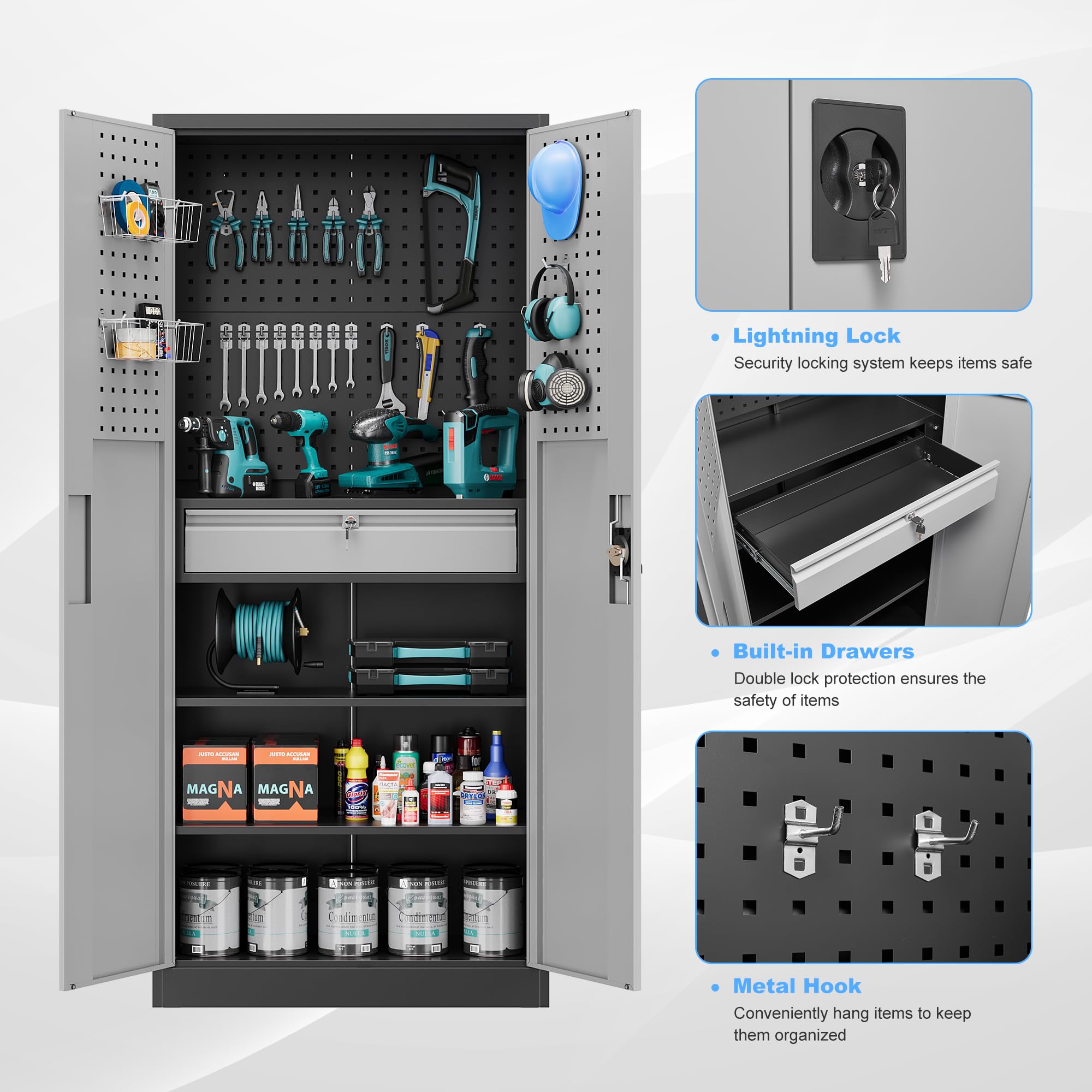 Metal Garage Storage Cabinets with Lock Door and Adjustable Shelves, Steel Tool Cabinets for Home,Office,Warehouse Organisieren