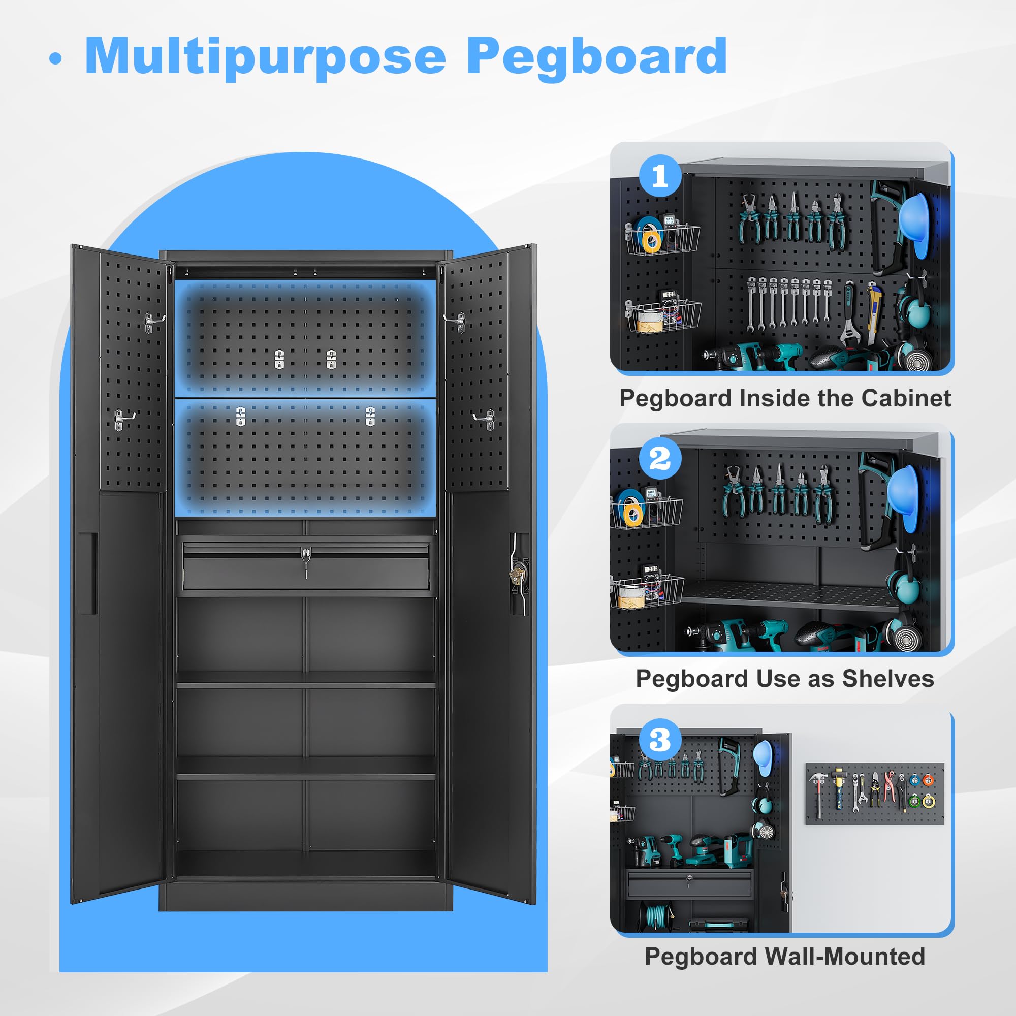 Metal Garage Storage Cabinets with Lock Door and Adjustable Shelves, Steel Tool Cabinets for Home,Office,Warehouse Organisieren