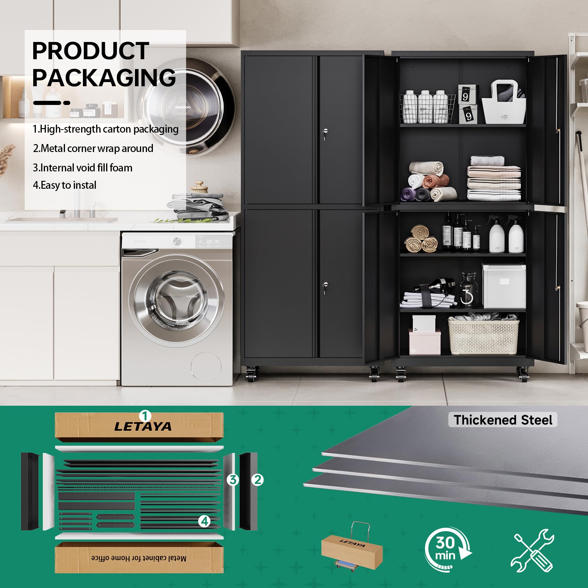 Metal Garage Storage Cabinets with Lock Door and Adjustable Shelves, Steel Tool Cabinets for Home,Office,Warehouse Organisieren