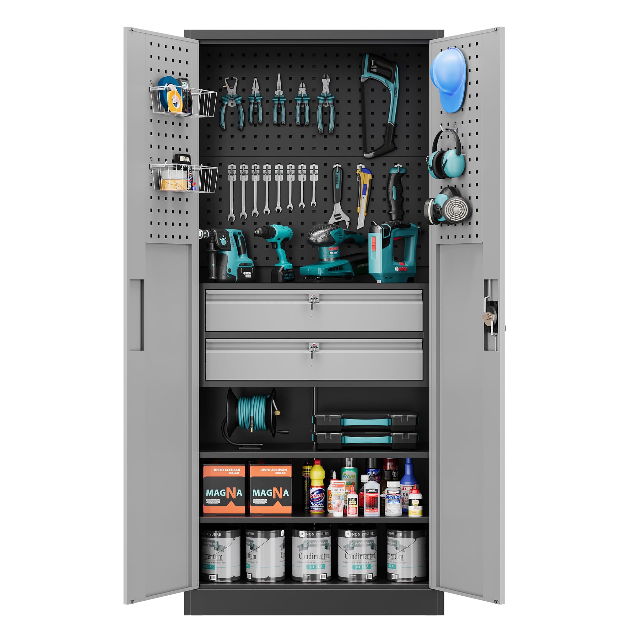 Metal Garage Storage Cabinets with Lock Door and Adjustable Shelves, Steel Tool Cabinets for Home,Office,Warehouse Organisieren