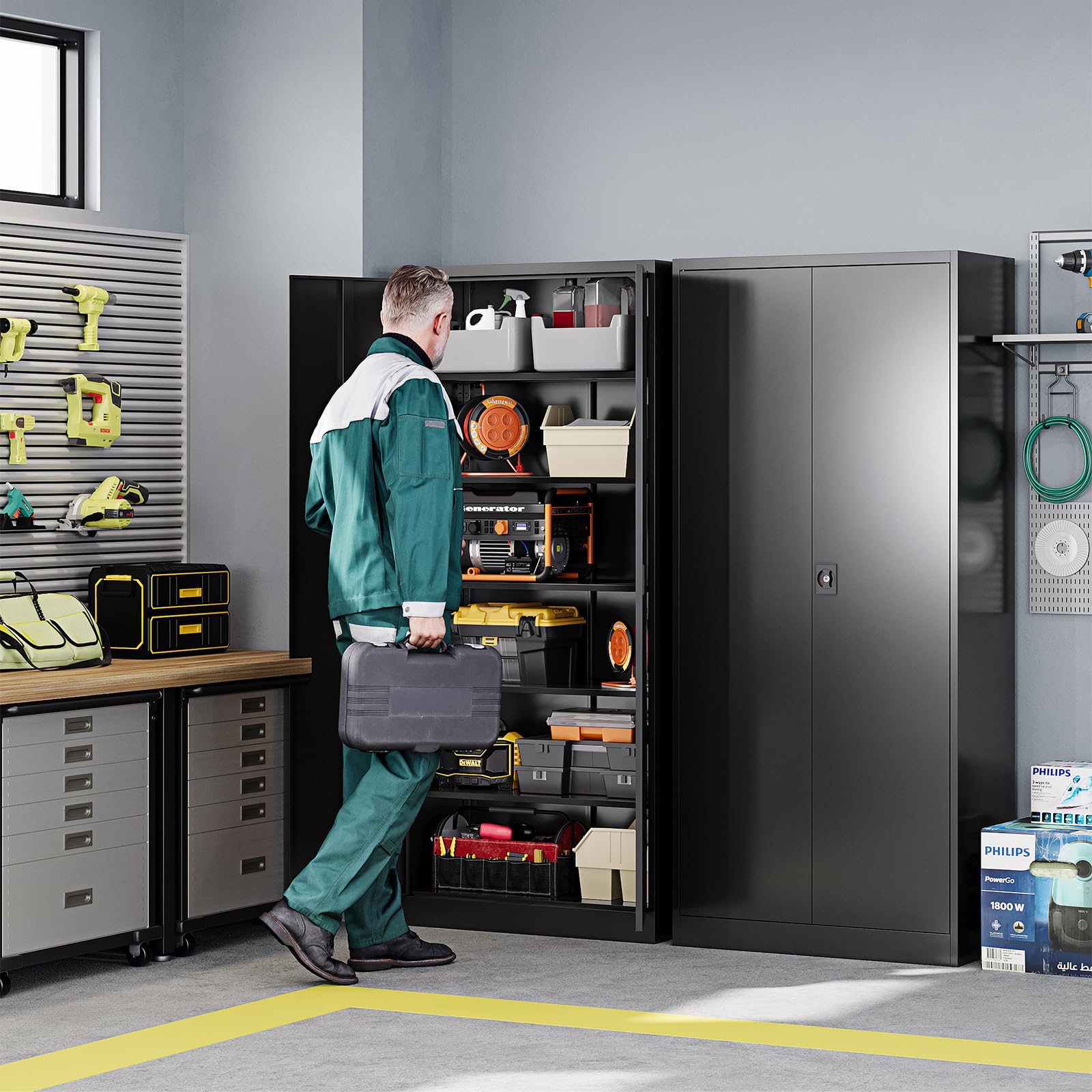 Metal Garage Storage Cabinets with Lock Door and Adjustable Shelves, Steel Tool Cabinets for Home,Office,Warehouse Organisieren